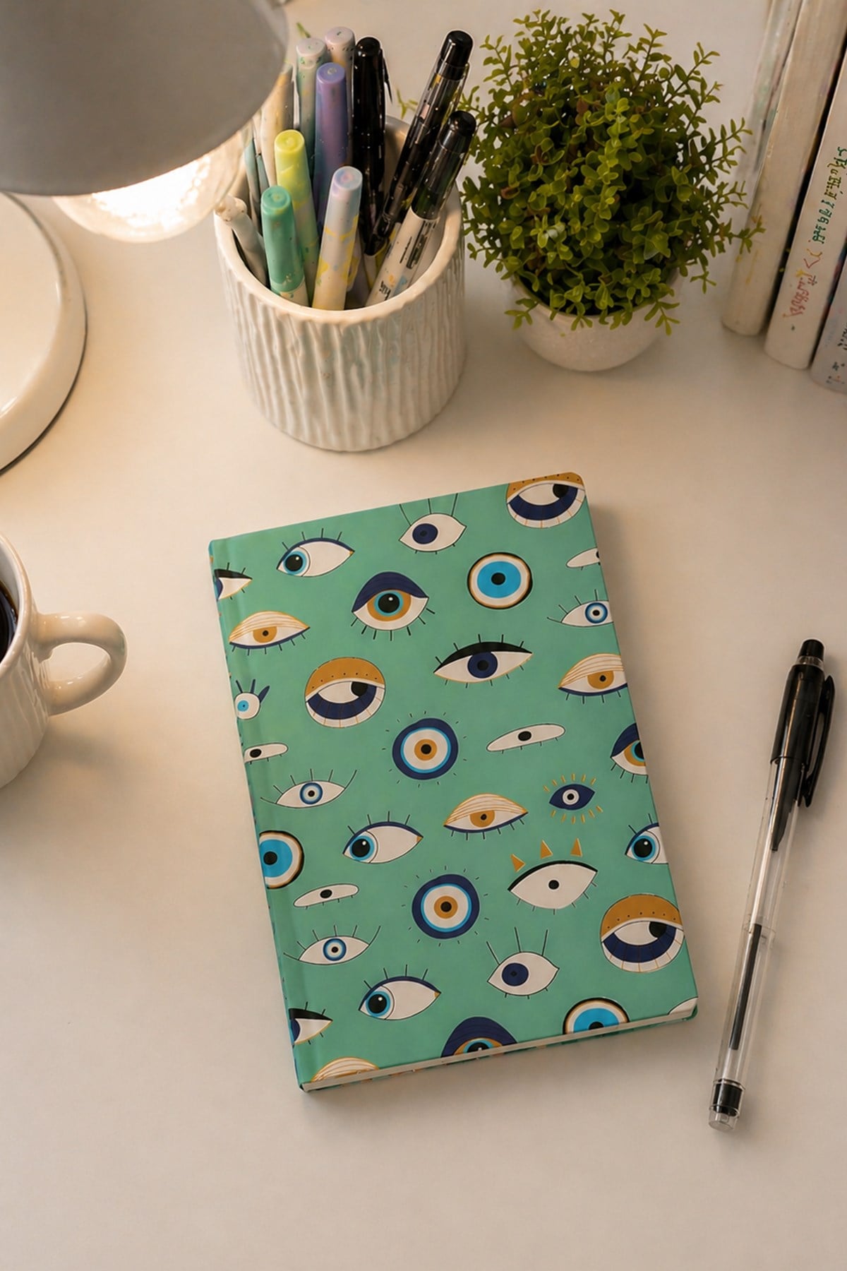 20 Cm Yeşil Nazar Göz Temalı Çizgili Sert Kapak Defter