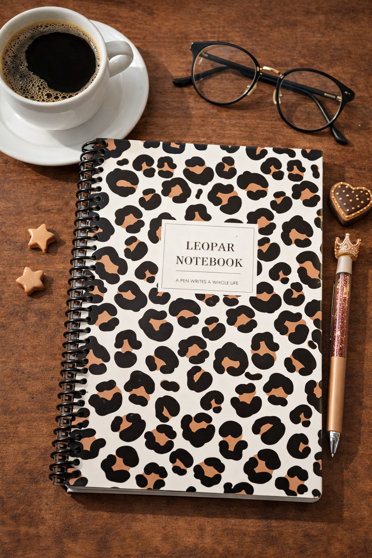 24 Cm Beyaz Leopar Pastel Notebook Çizgili Defter