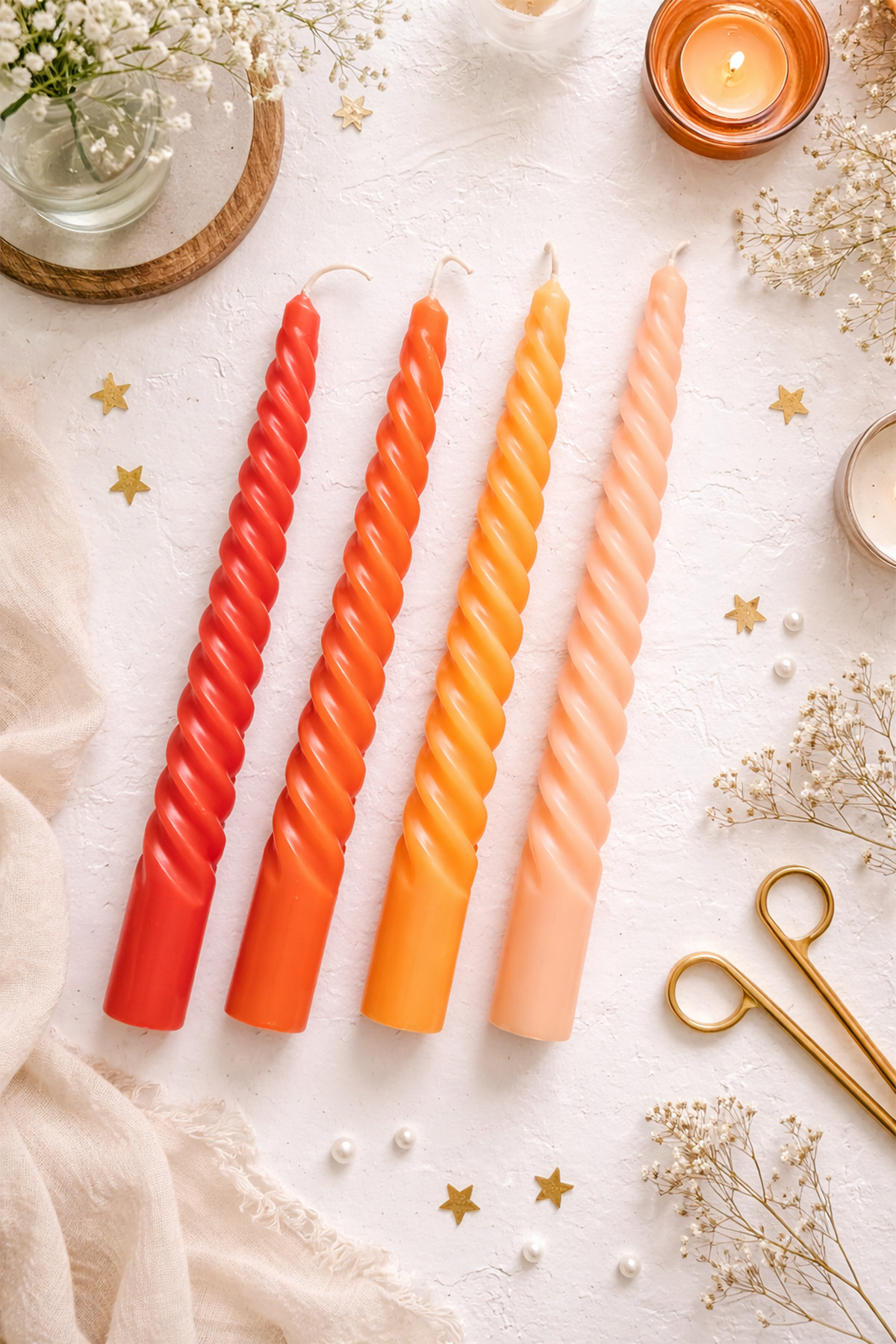 25 Cm Turuncu Tonları Kıvrımlı Şamdan Mum