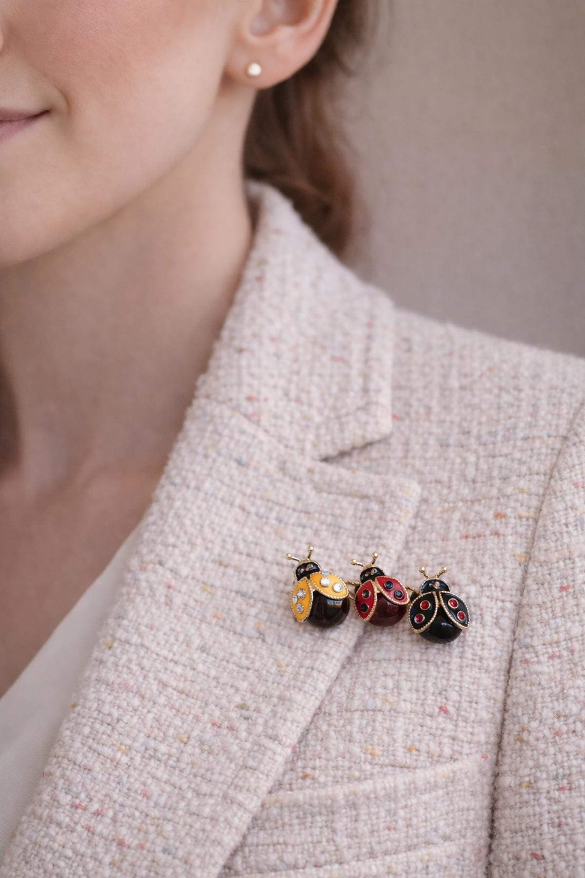 3 Renkli Taşlı Uğur Böceği İğneli Broş