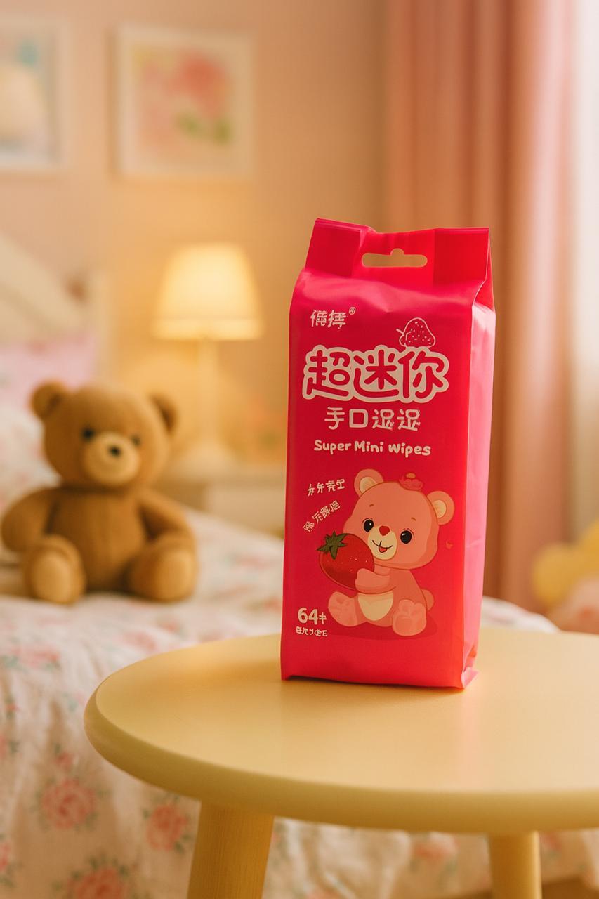 8 li Çilek Ayıcık Mini 64 Yaprak Islak Mendil