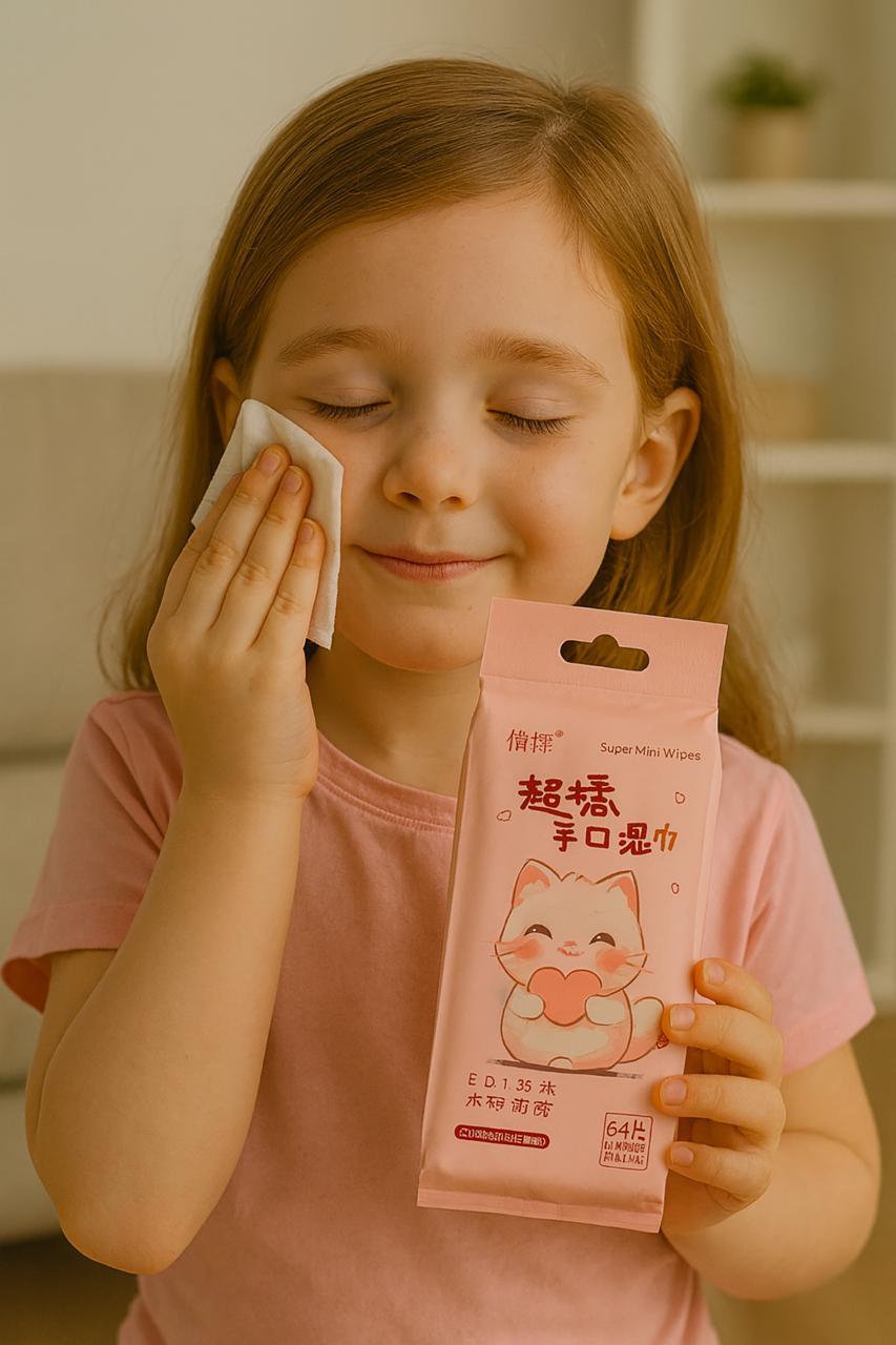 8 li Kalpli Kedicik Mini 64 Yaprak Islak Mendil