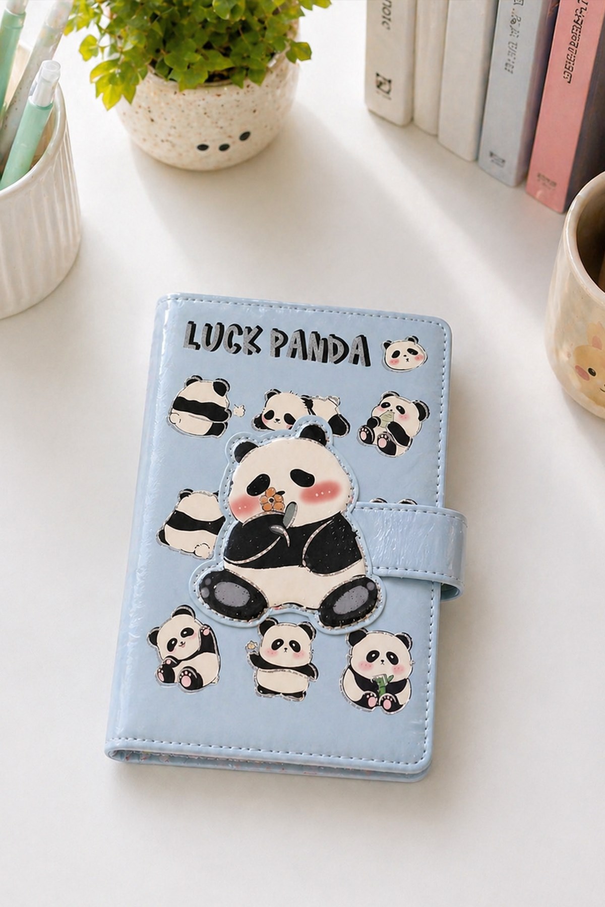 Açık Mavi  Panda Mıknatıslı Sert Kapak Defter
