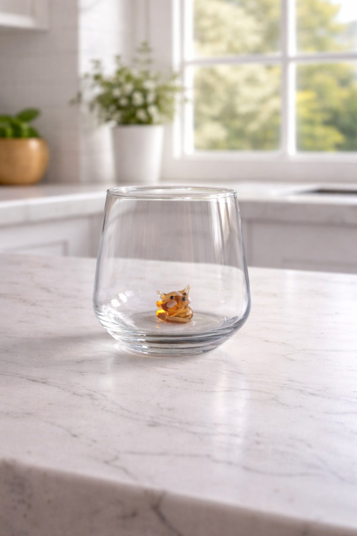 Amber Tilki Cam Su Bardağı