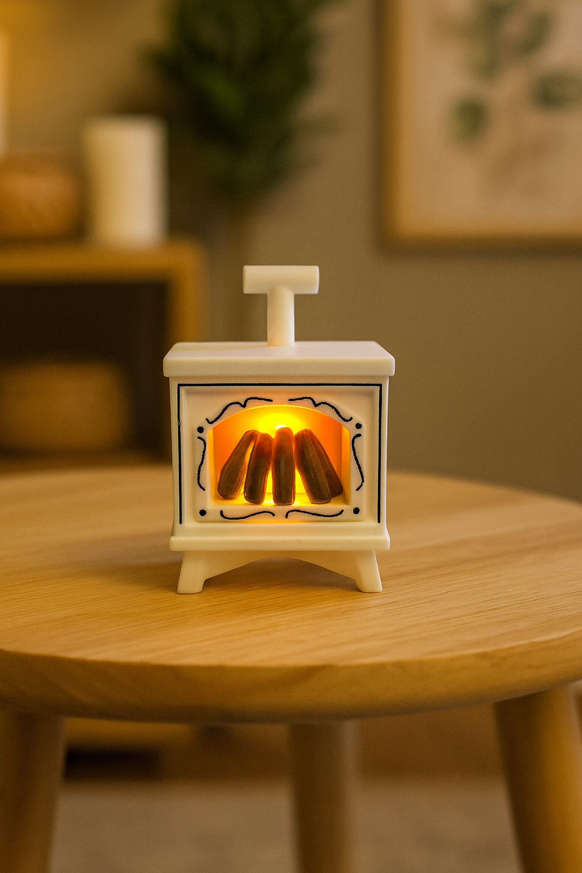 Beyaz Mini Şömine Işıklı Dekor