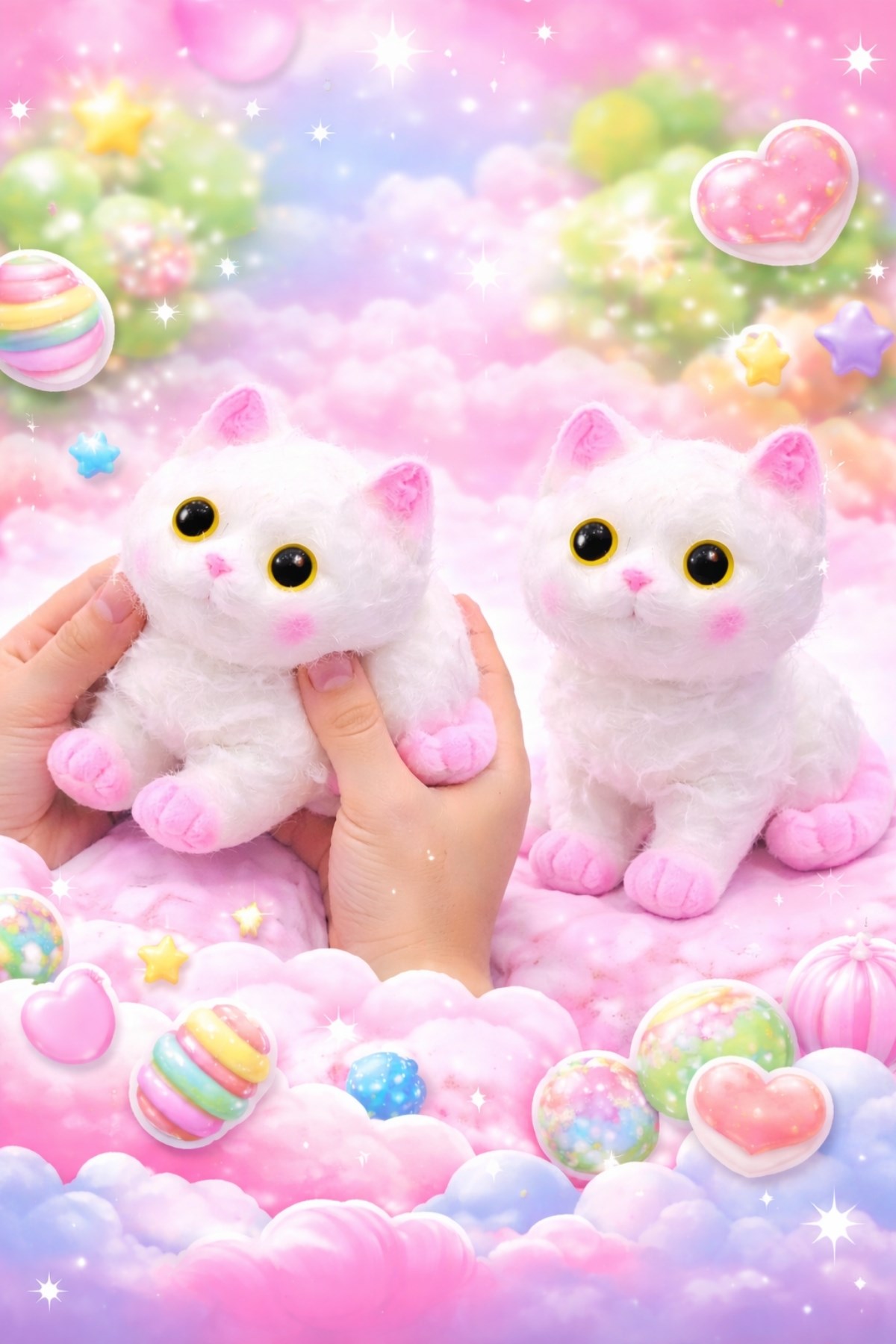 Büyük Pembe Kulaklı Beyaz Squishy Kedi