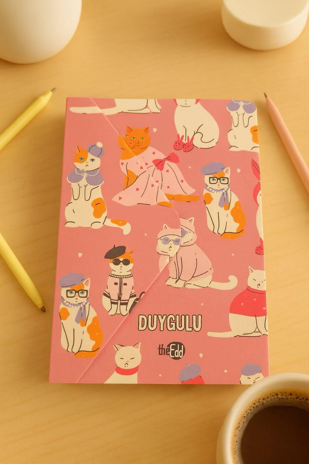ÇOKLU KEDİ PEMBE ÇİZGİSİZ BÜYÜK BOY DEFTER