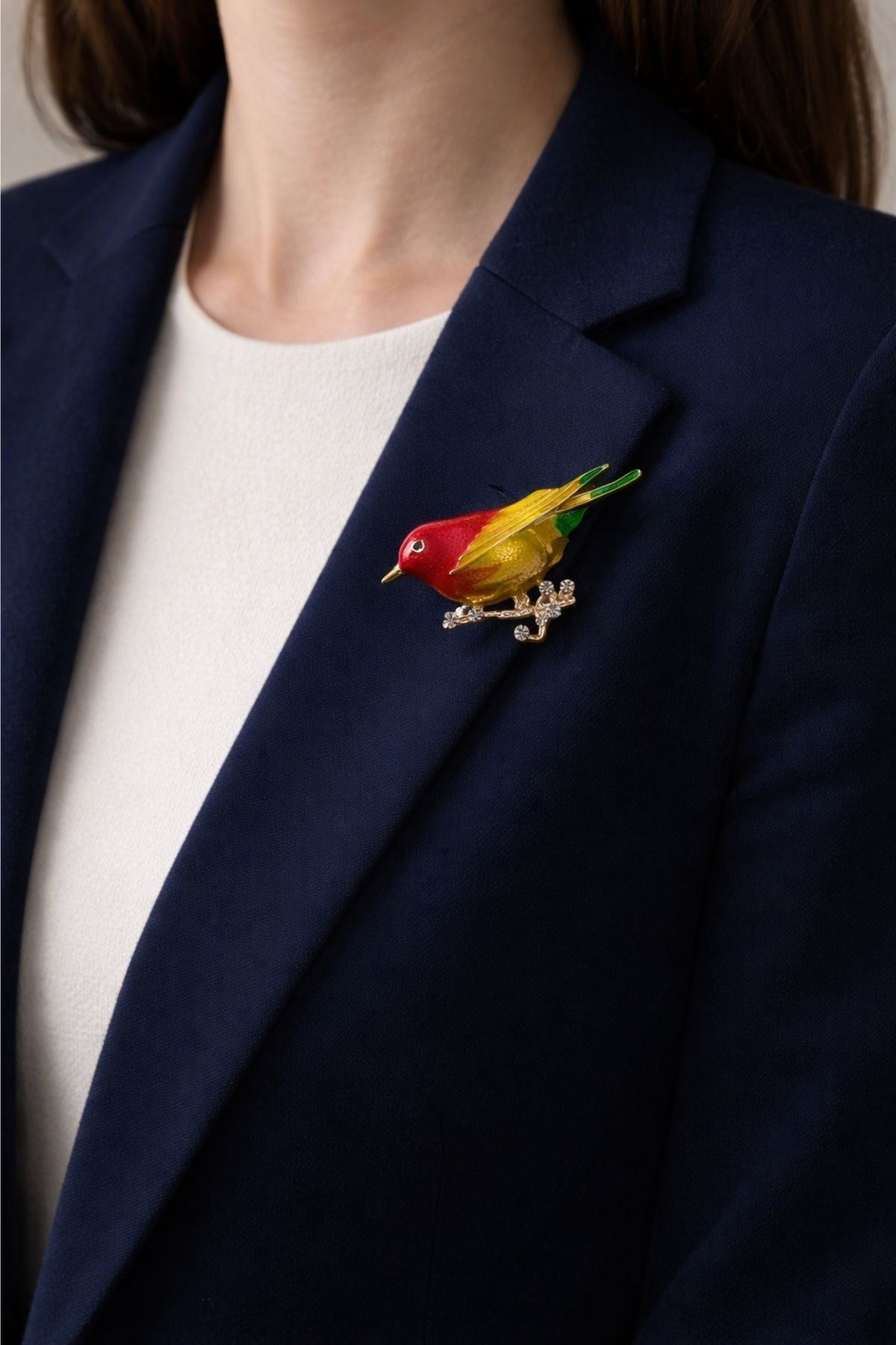 Dalda Sarı Kırmızı Kuş Broş