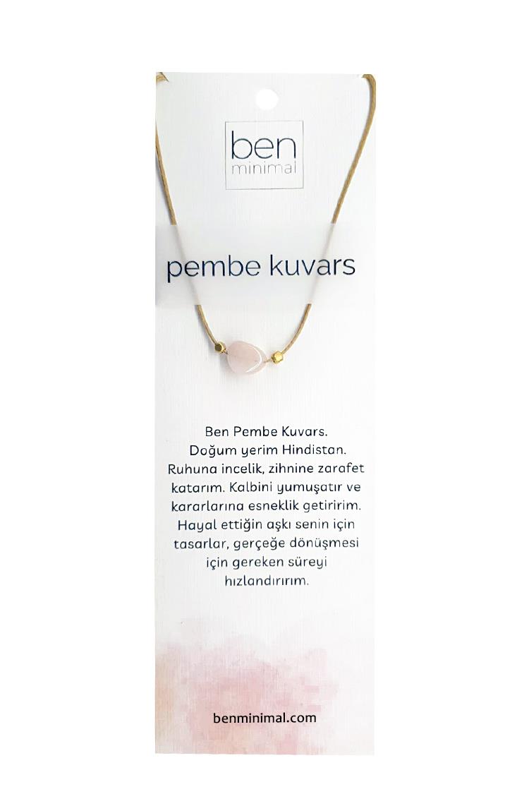 Doğal Taşlı Kolye -  Pembe Kuvars Taşı