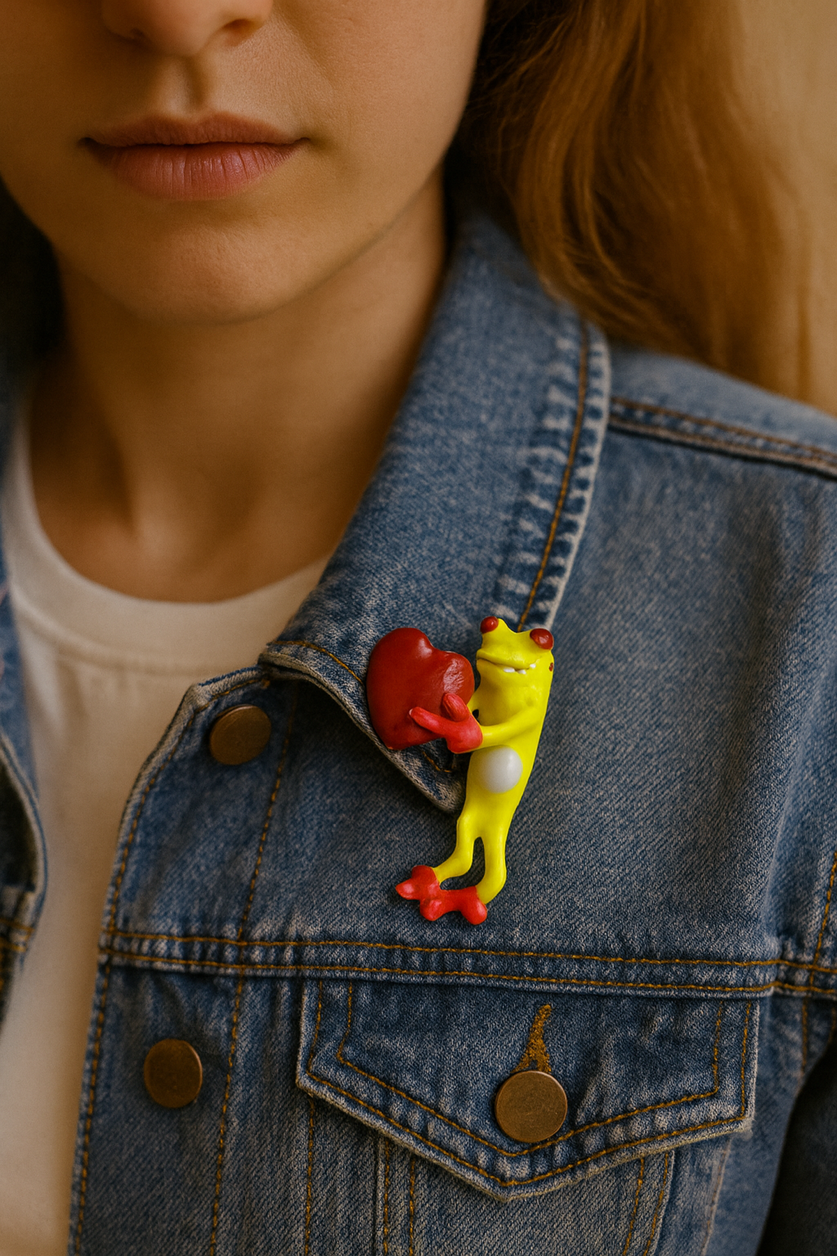 Fosforlu Kurbağa Kalpli İğneli Broş