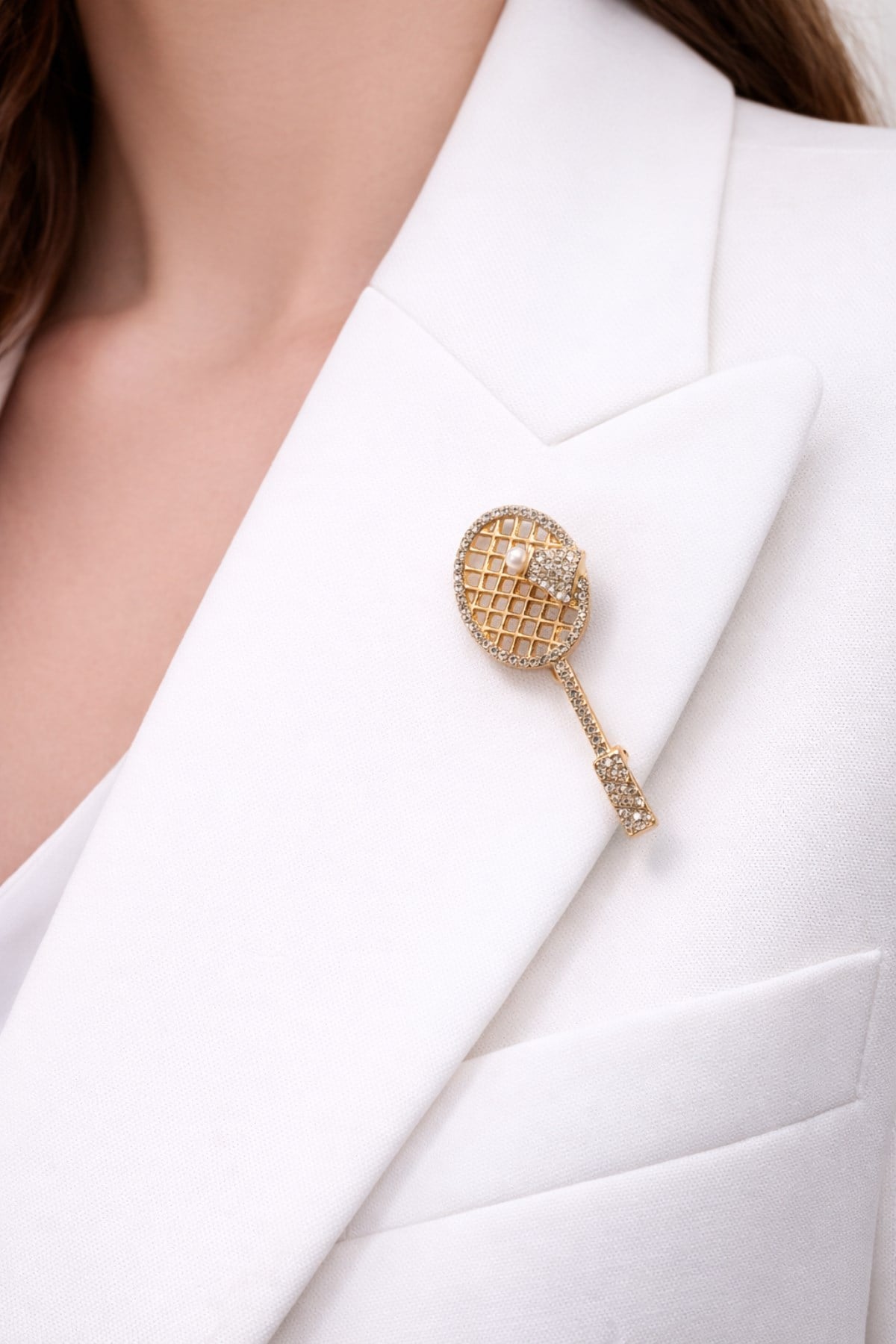 Gold Taşlı Tenis Roket Broş