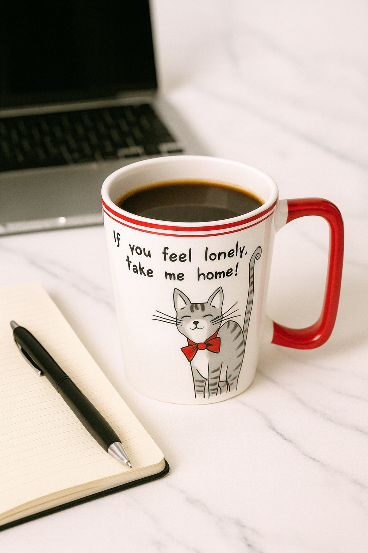 Gri Tabby Sözlü Kulplu Kupa