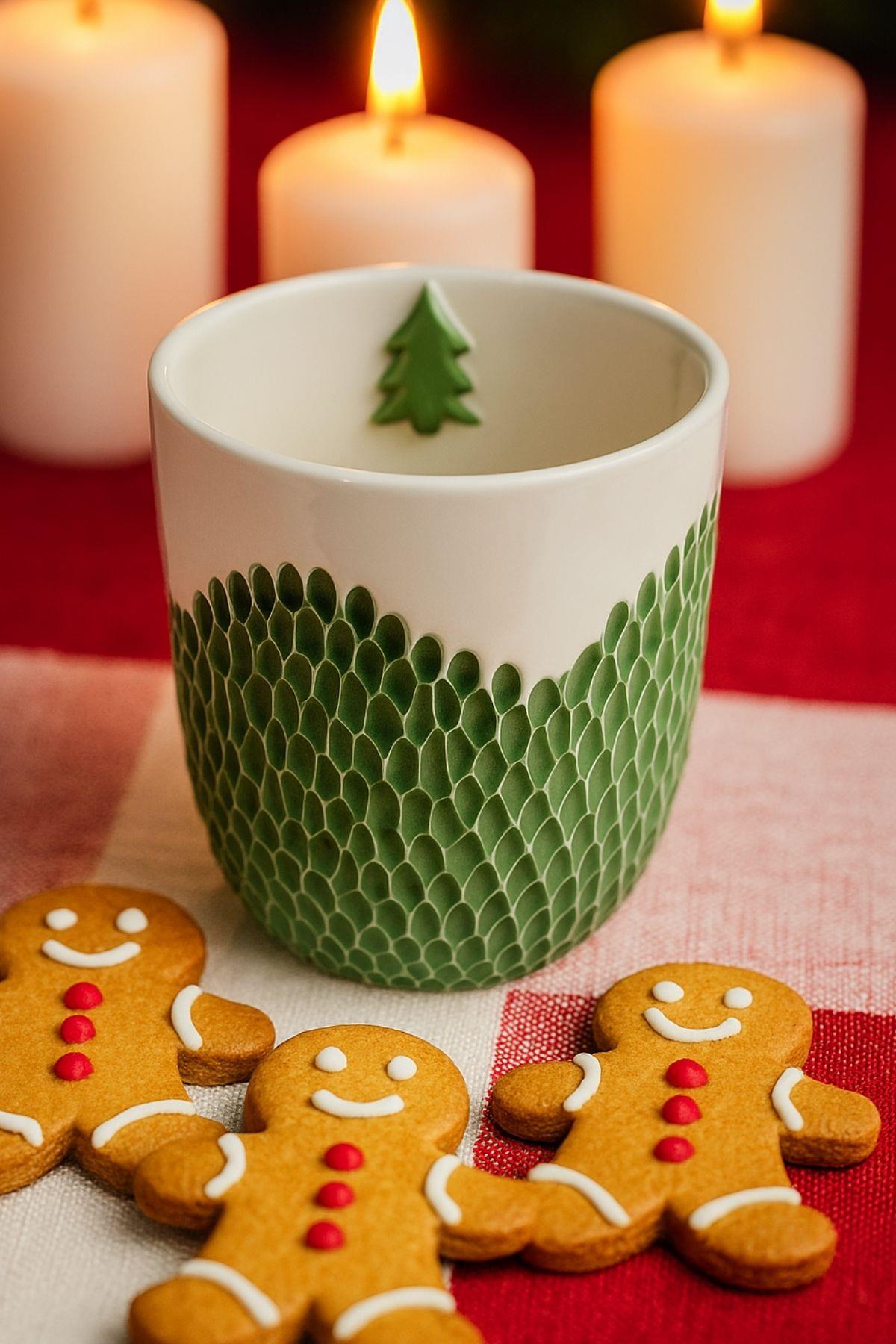 İçi Çam Ağaçlı Yeşil Mug Bardak