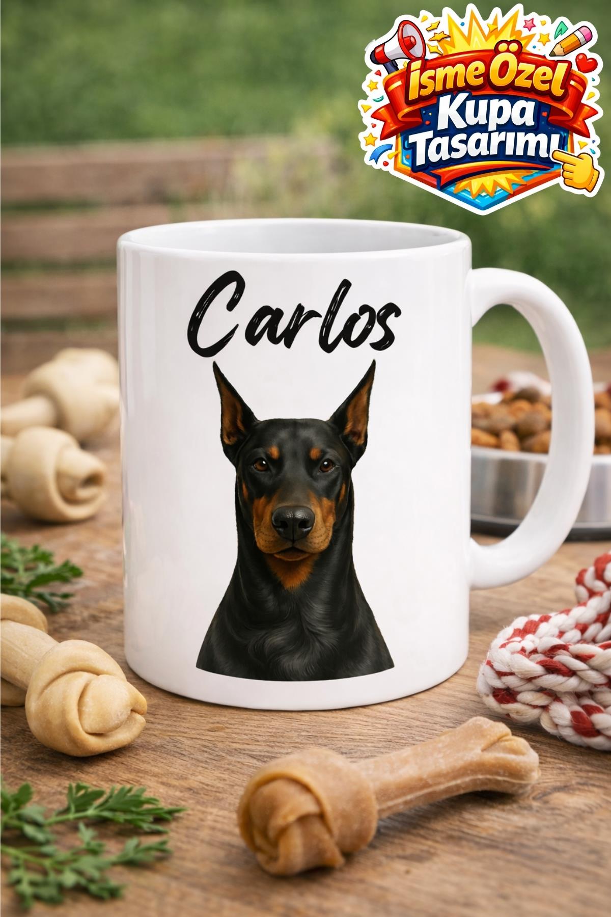İSME ÖZEL DOBERMAN Baskılı Kupa Bardak