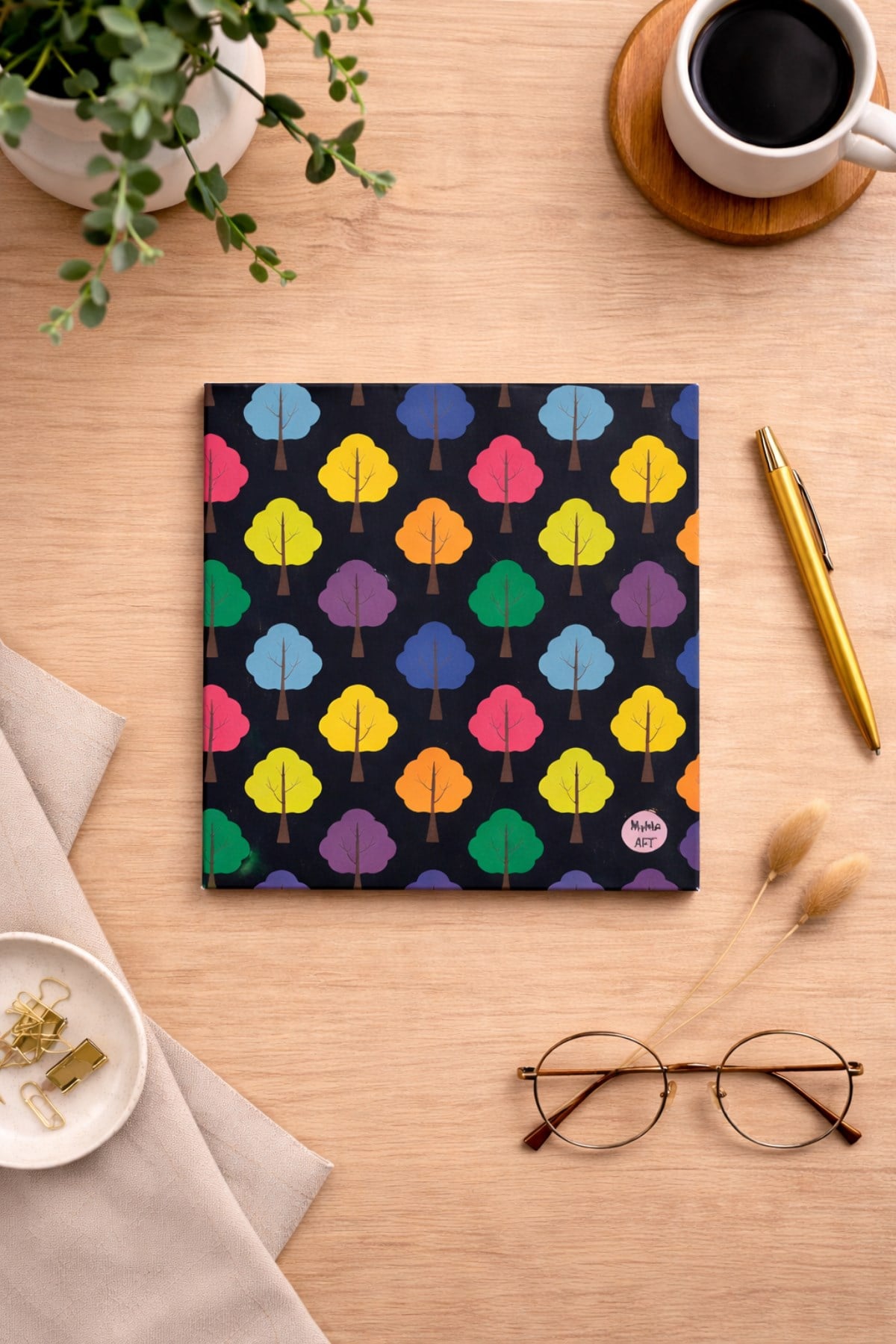 Kare Lacivert Ağaçlar Çizgili Defter 14X14cm