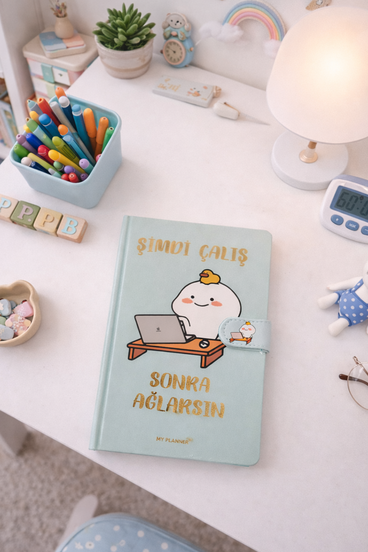 Karışık Renkli Bu Işıltılı Hayatı Ben Seçtim Kalemli Anahtarlı Spiralli Çizgili Defter