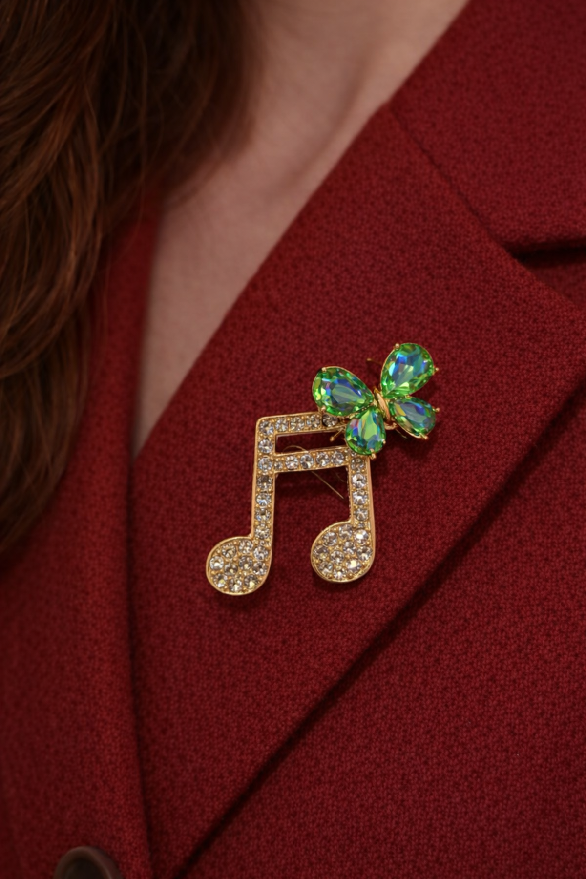 Kelebekli Taşlı Nota Broş