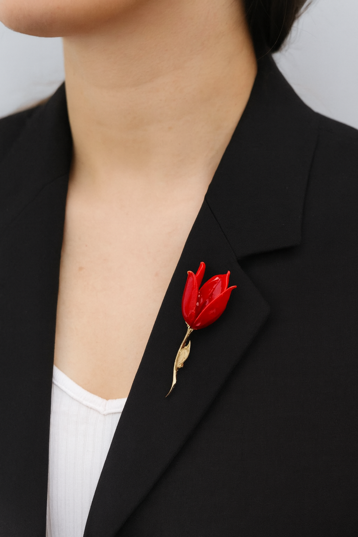 KIRMIZI LALE İĞNELİ BROŞ