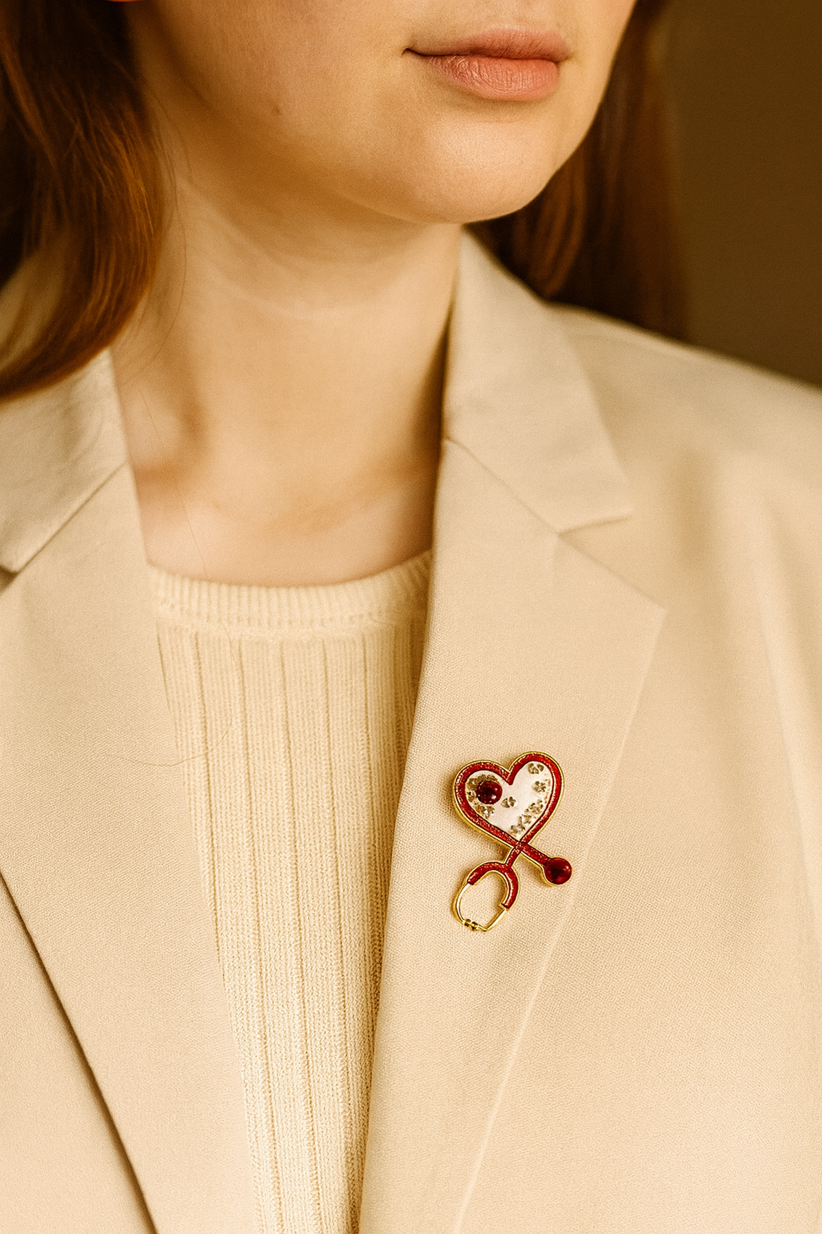 Kırmızı Steteskop İğneli Broş