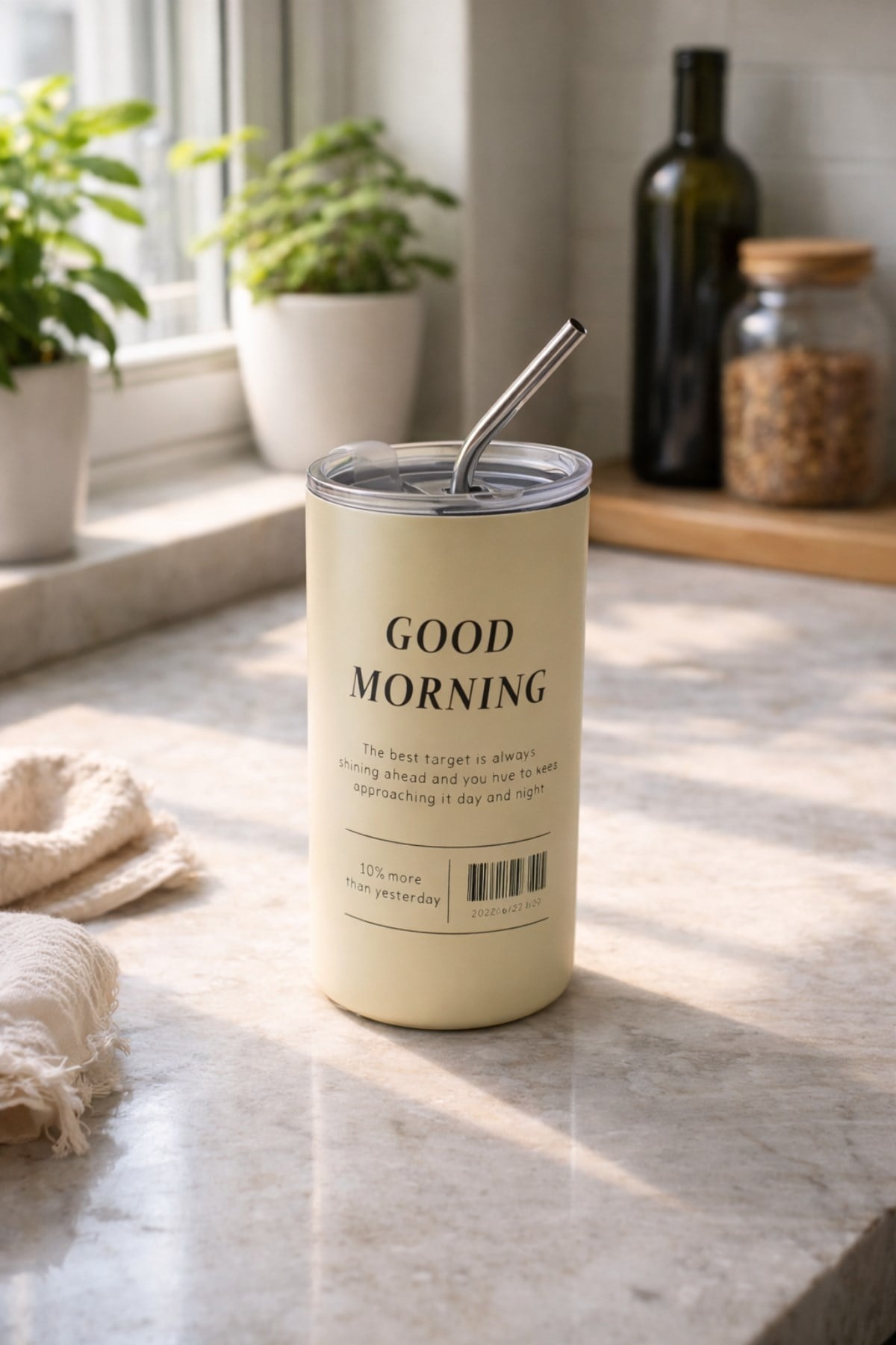 Krem Rengi Çelik Termos 600 ML