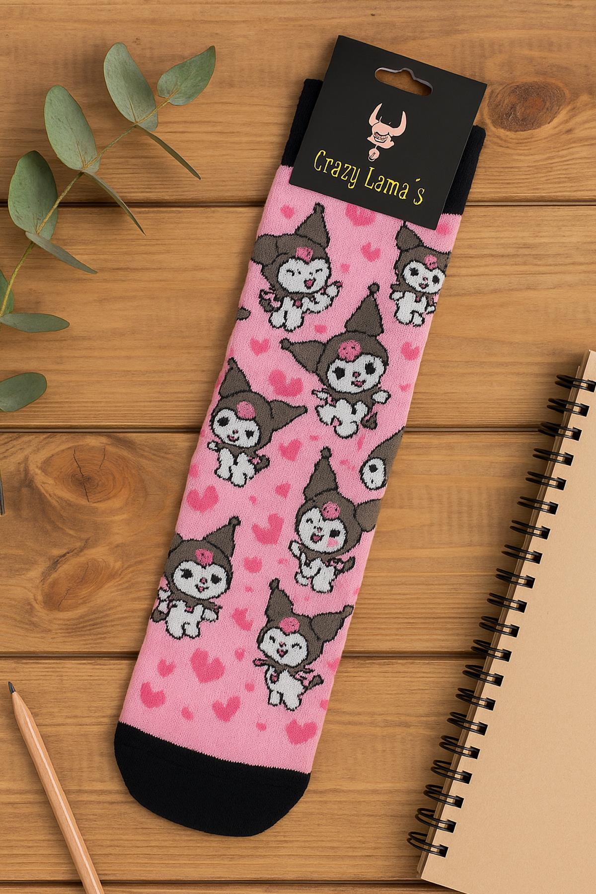 Kuromi Tam Boy Desen Pembe Çorap