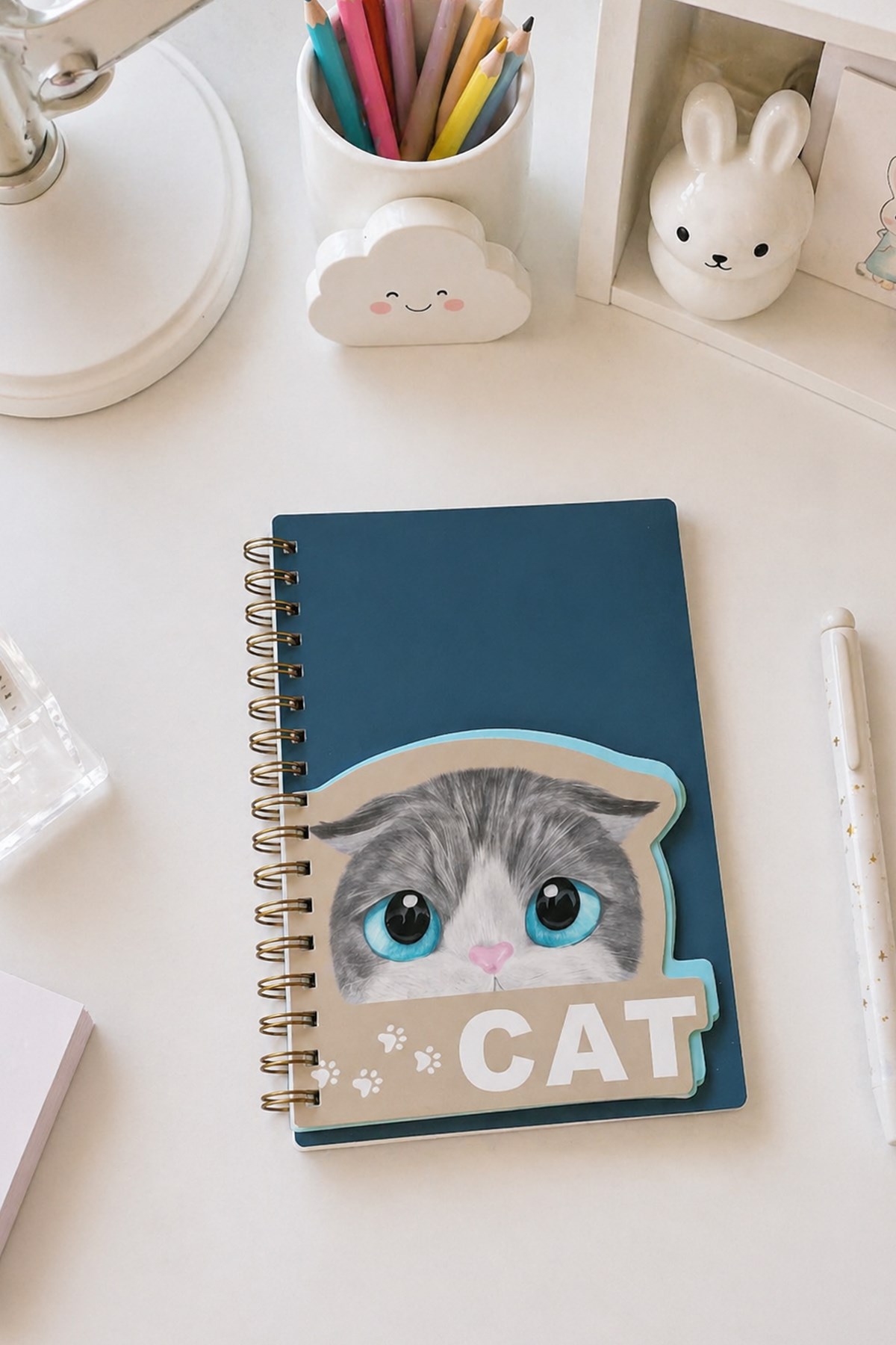 Lacivert Kapaklı  Kedi Kapaklı Spiral Defter