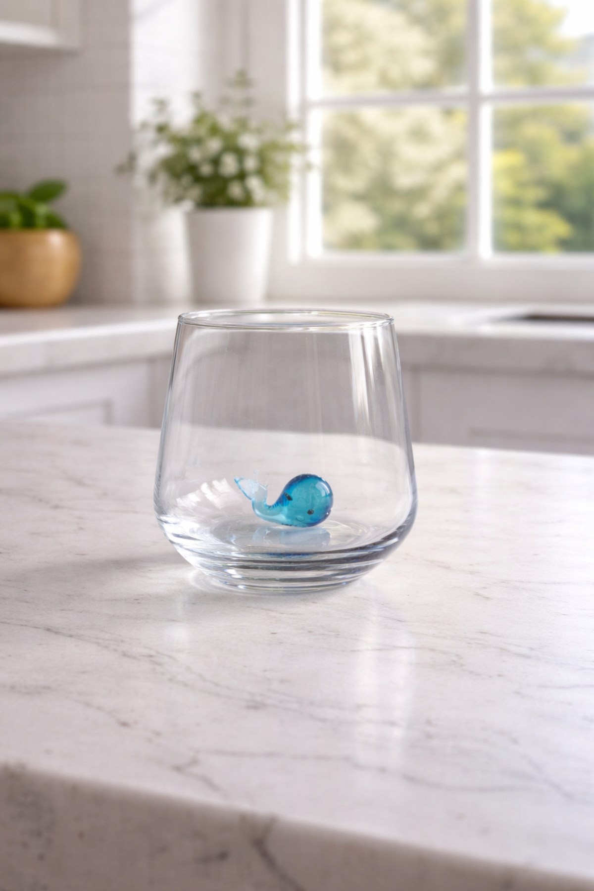 Mavi Balina Cam Su Bardağı