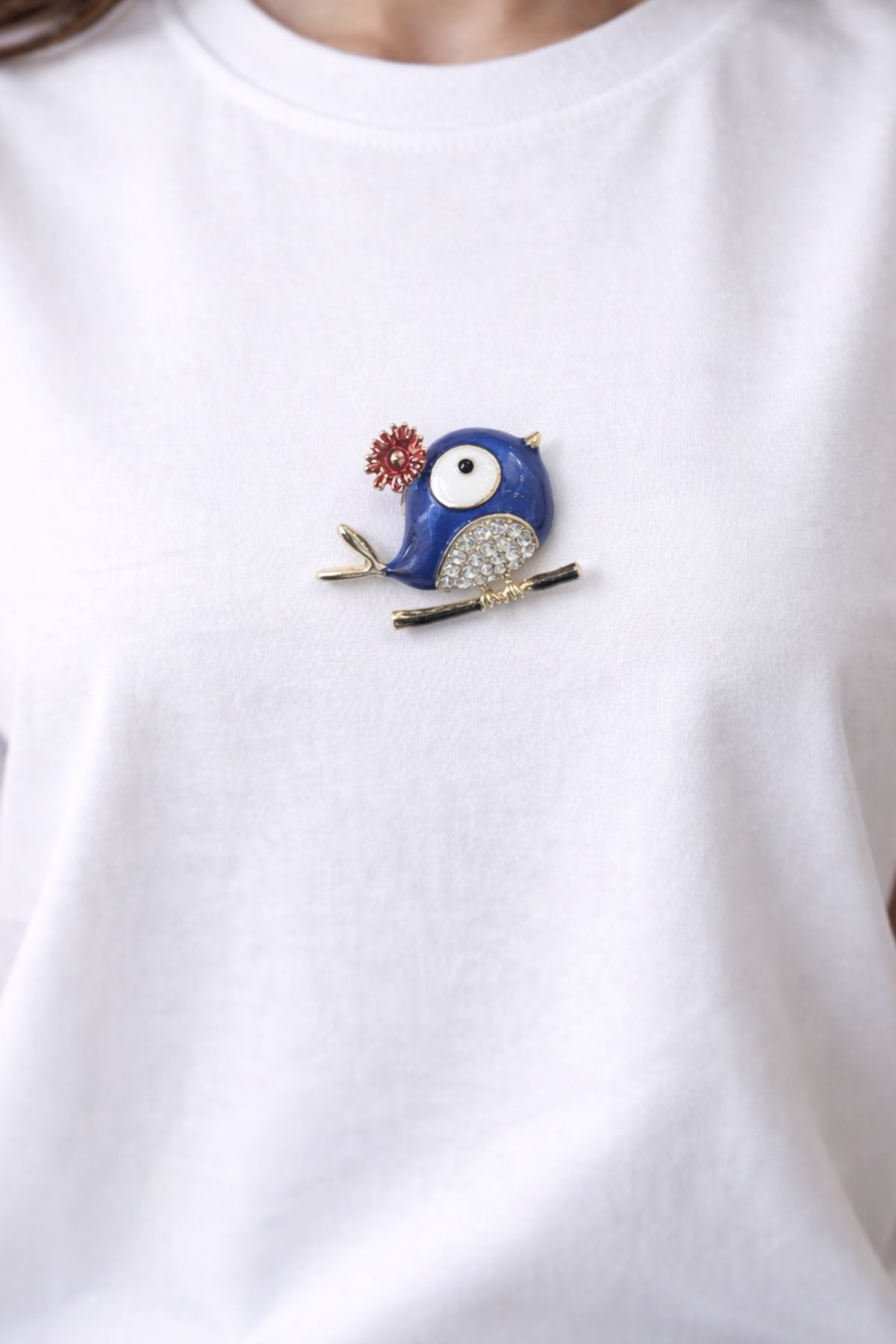 Mavi Dalda Baykuş İğneli Broş
