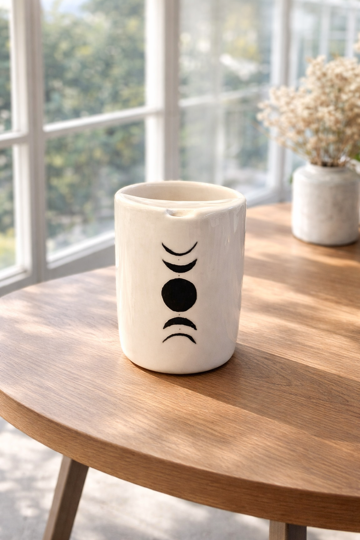 Minimalist Ay Aşamaları Beyaz Kulpsuz Kupa