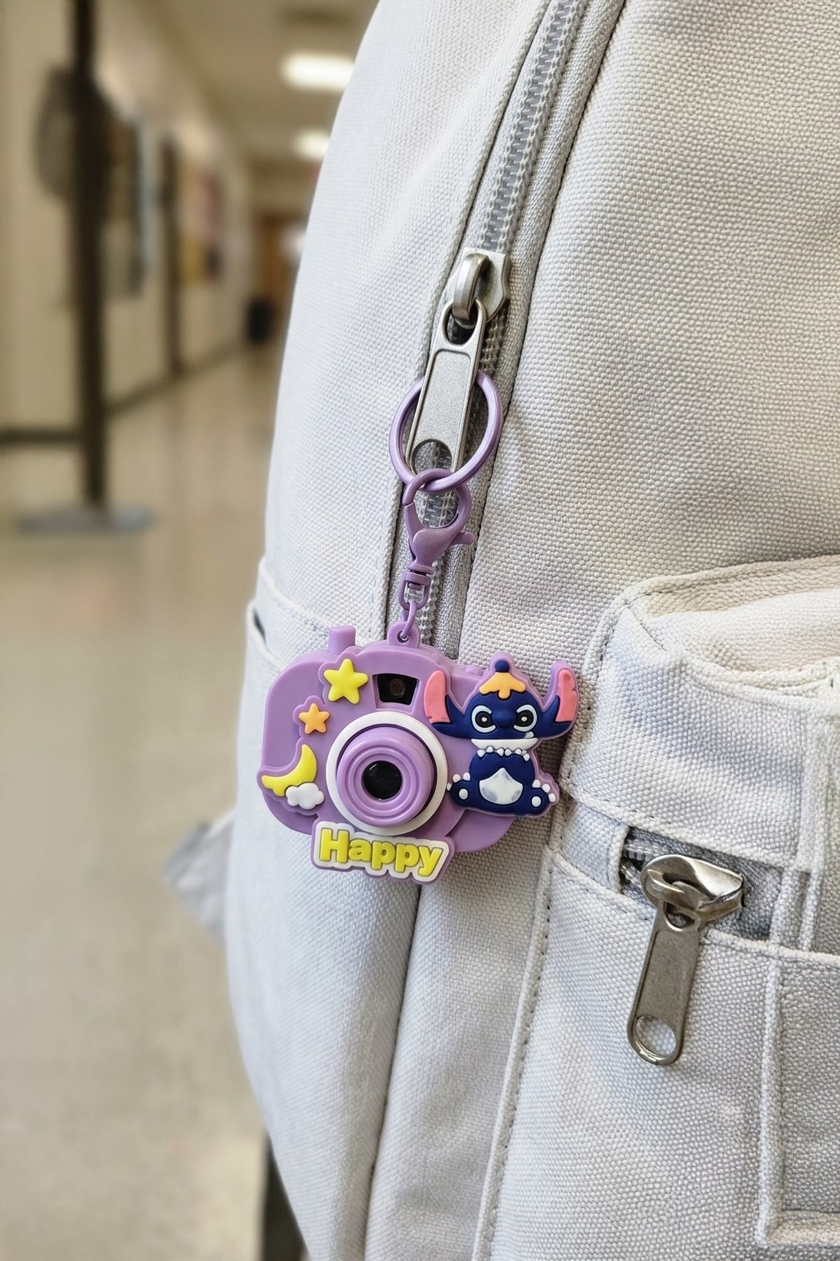 Mor Happy Stitch Fotoğraf Makinalı Anahtarlık