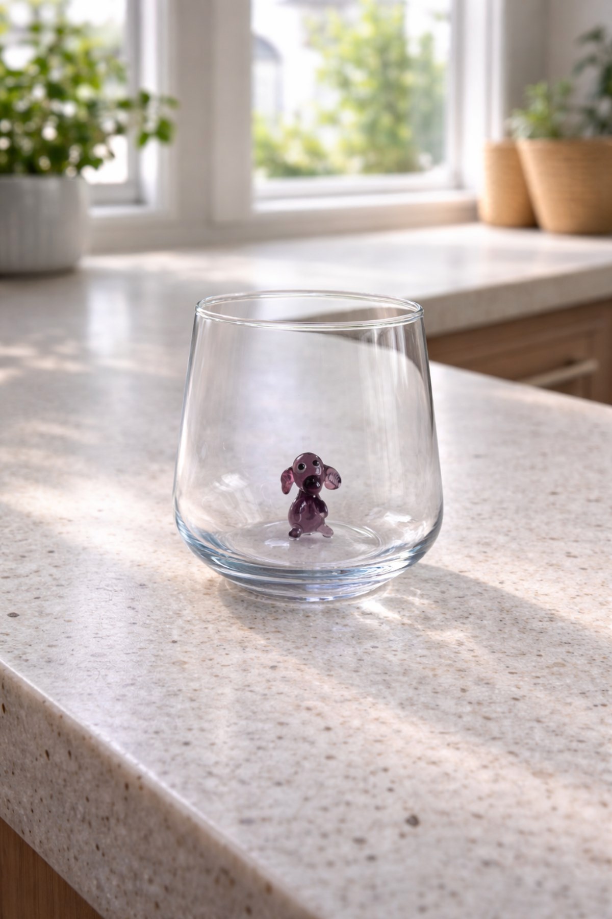 Mor Köpek Cam Su Bardağı