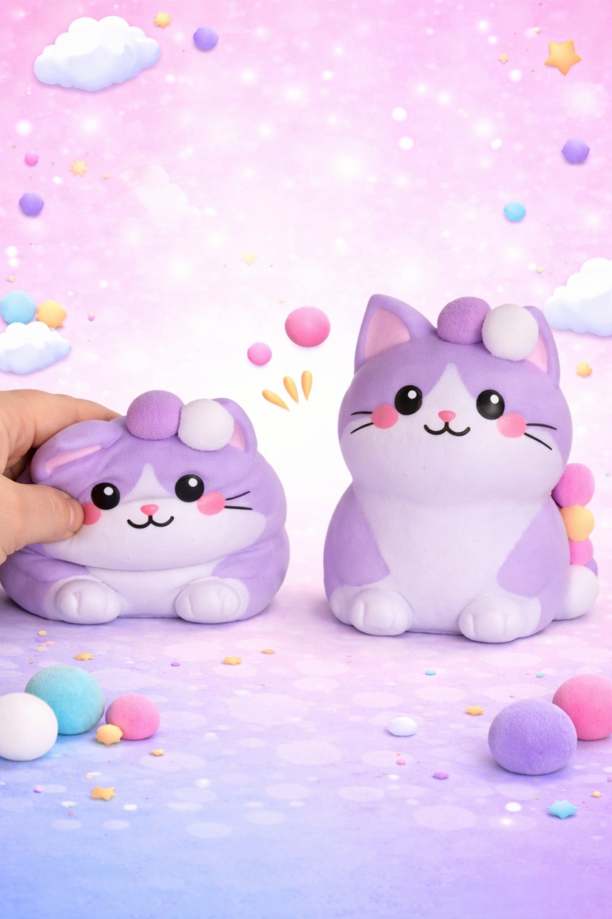 Mor Oturan Squishy Kedi