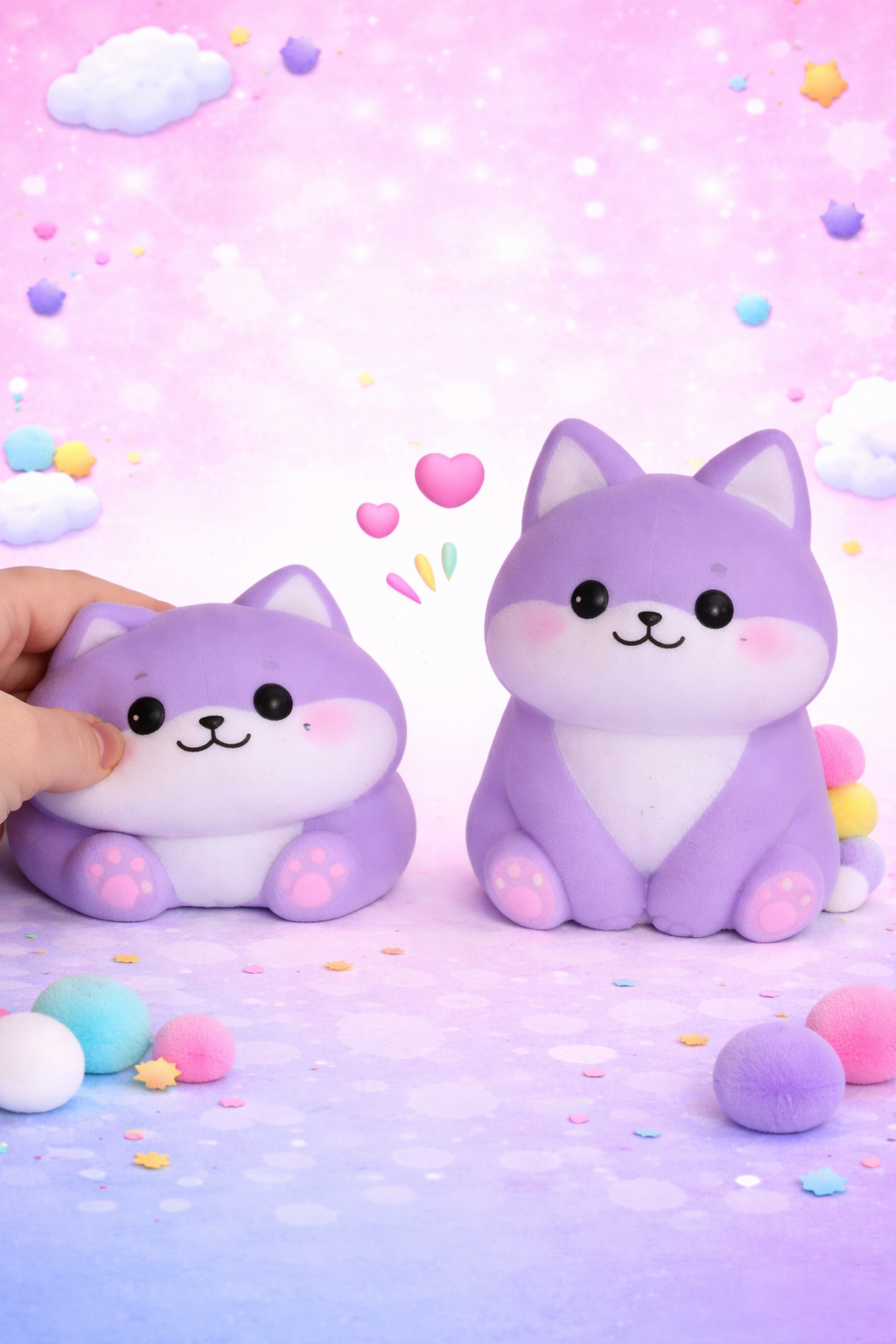 Mor Oturan Squishy Köpek