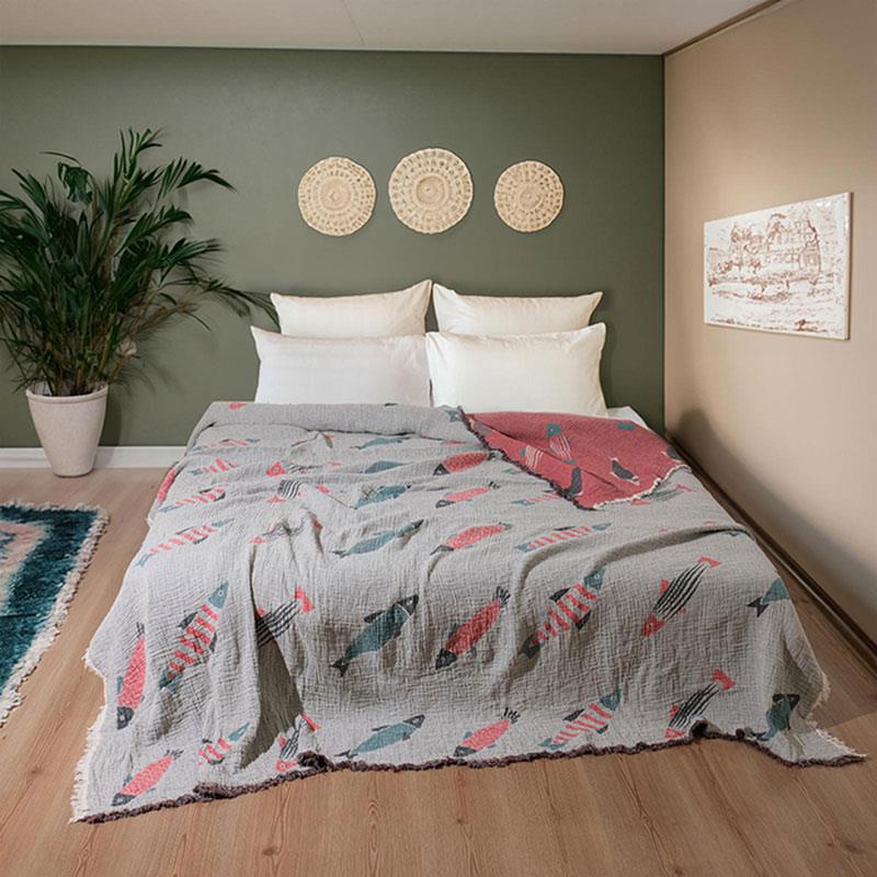 Müslin Balık Desenli Çift Kişilik Yatak Örtüsü/Pike