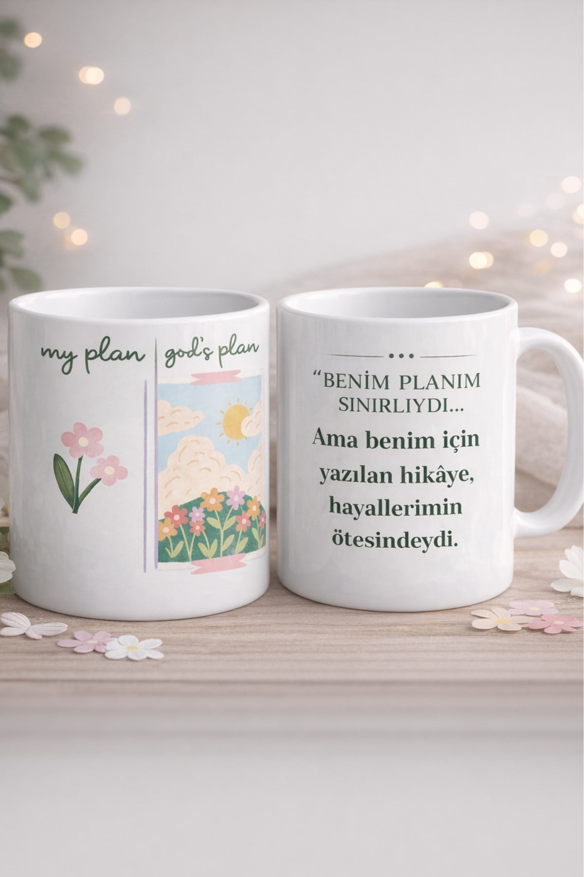 My Plan l God's Plan Çiçek Baskılı Kupa