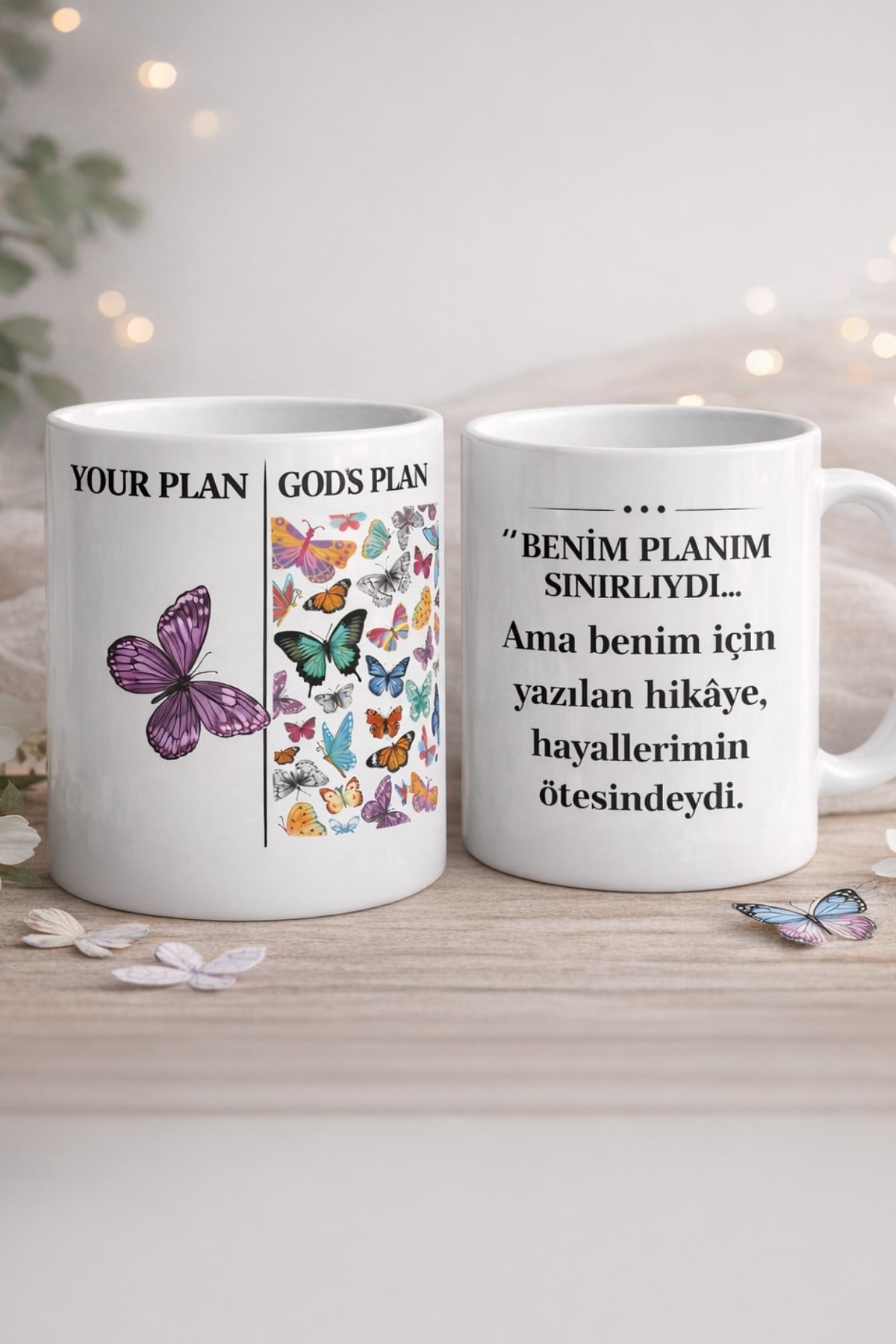 My Plan l God's Plan Kelebek Baskılı Kupa
