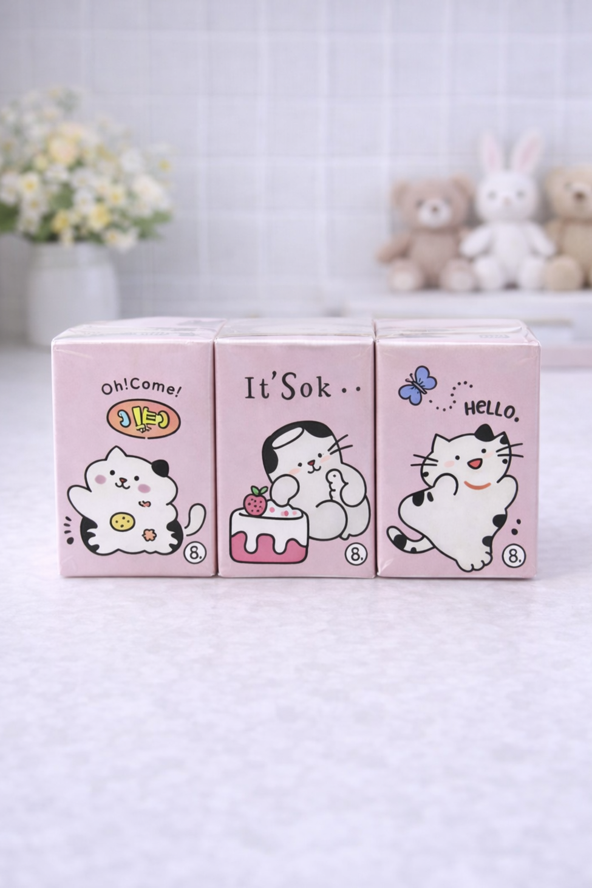 Pembe Balıklı Kedi 9 lu Mendil
