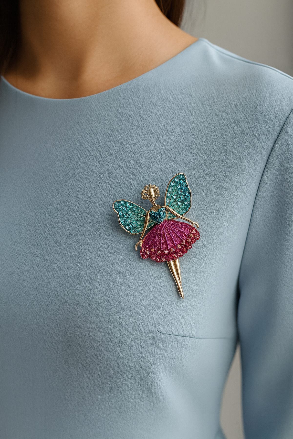 Pembe Çiçekli Balerin İğneli Broş