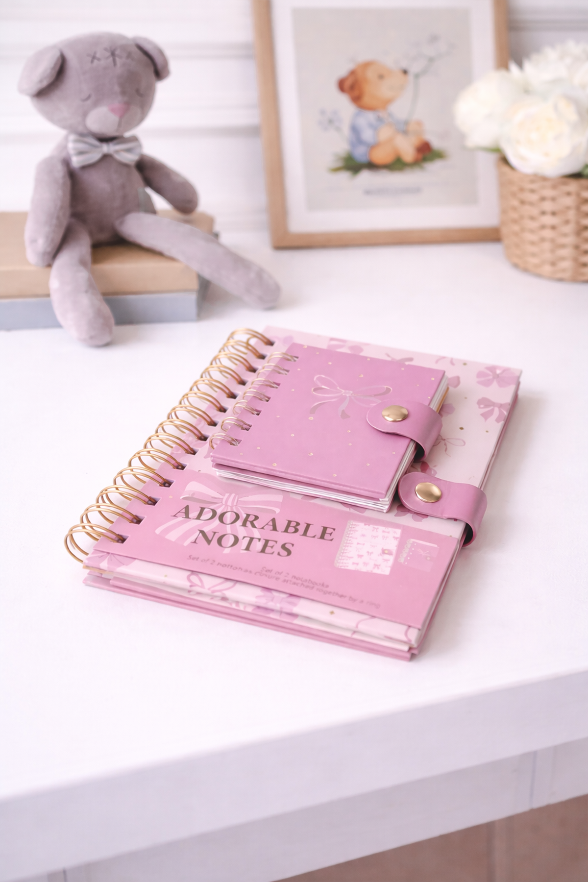 Pembe Fiyonklu Mini Defterli  Çıt Çıt Kapak Spiralli Defter