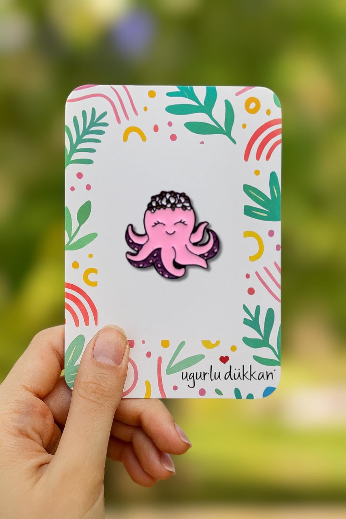 Pembe Gülen Ahtapot Rozet