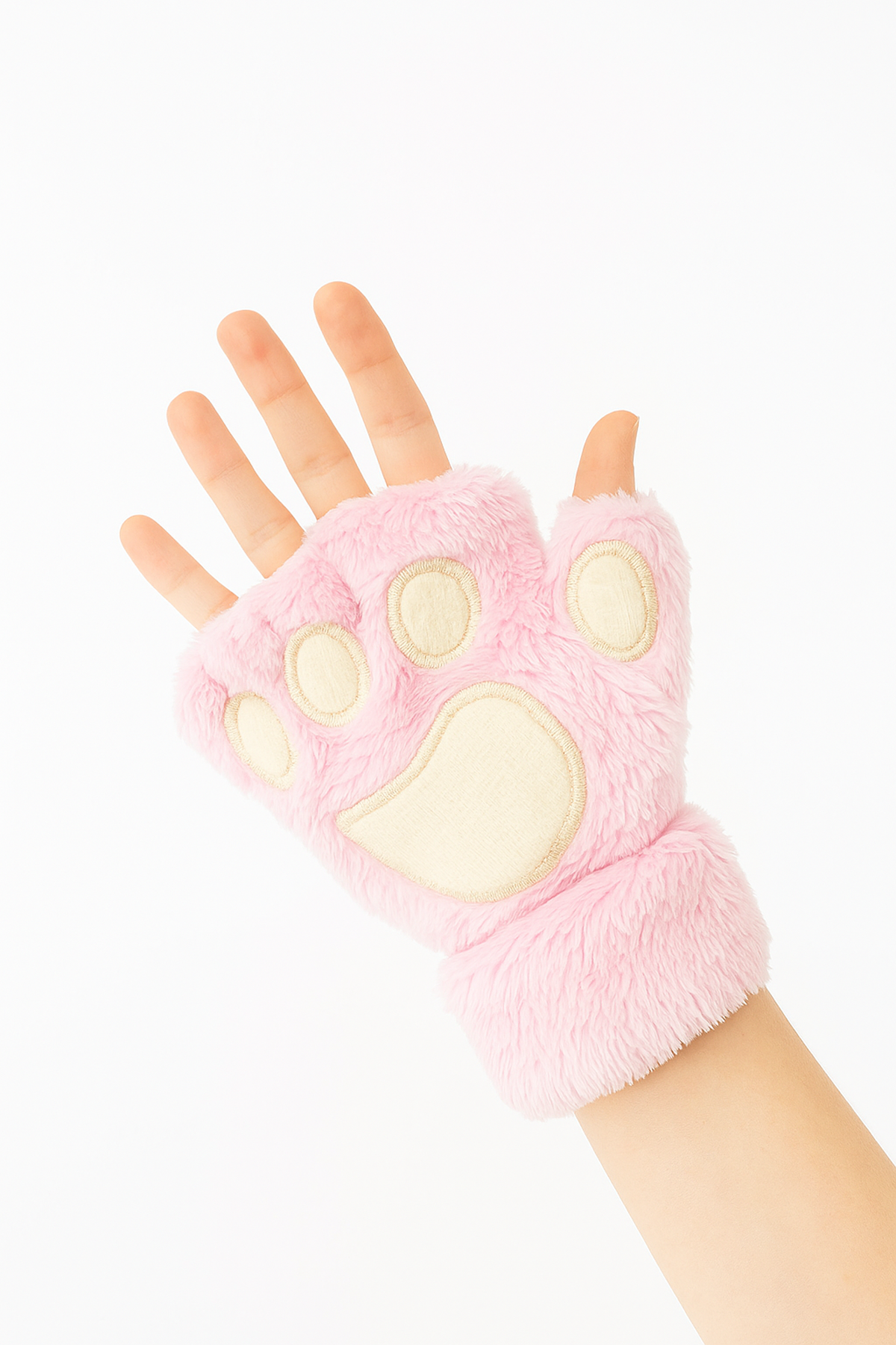 Pembe Kedi Patisi Açık Parmak Peluş Eldiven