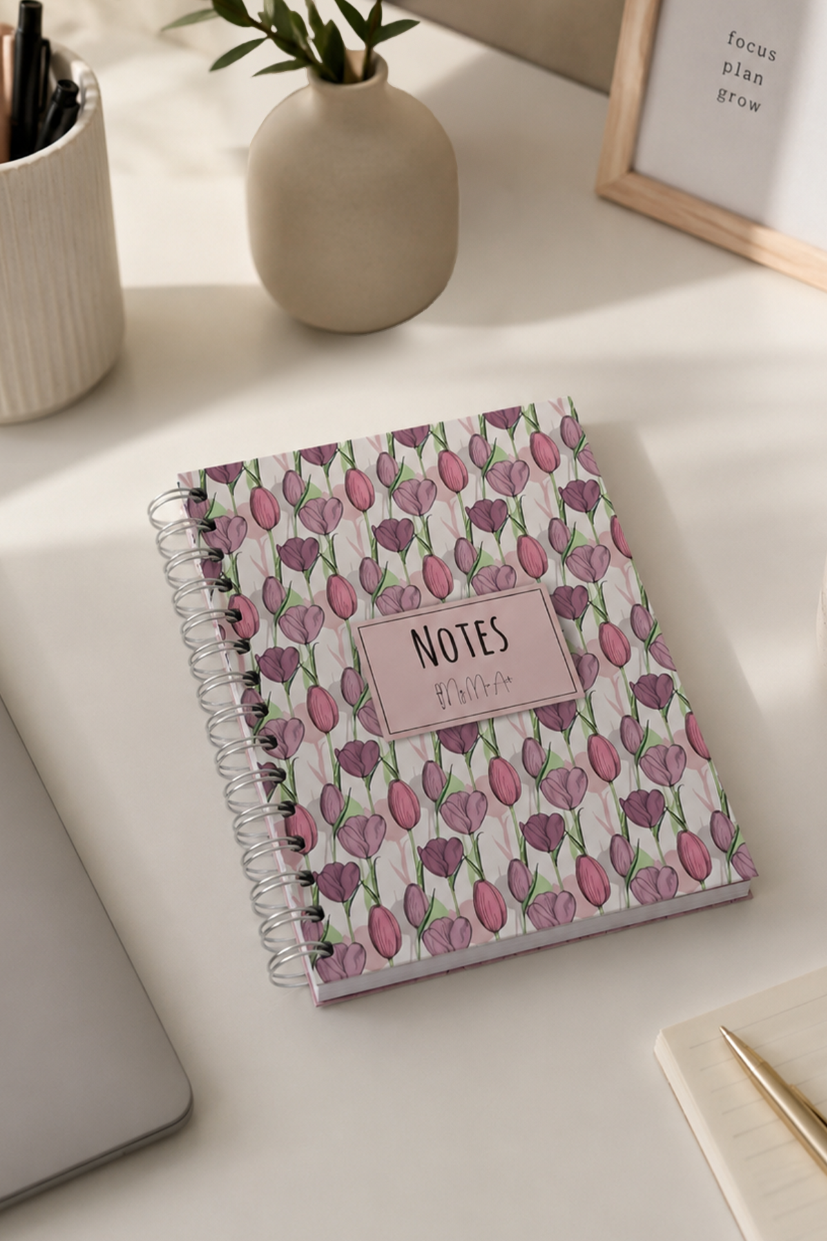 Pembe Lale Çizgili Spiralli Defter 15X20 cm
