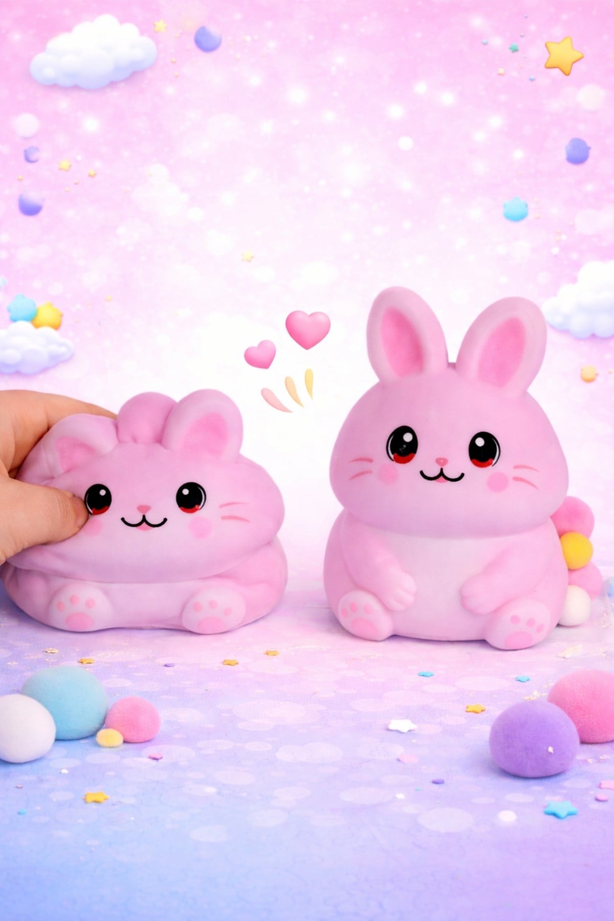 Pembe Oturan Squishy Tavşan