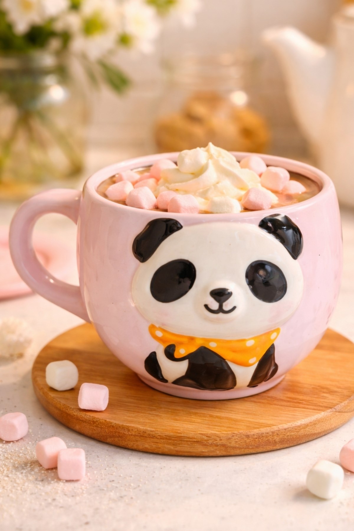 Pembe Sevimli Panda Kulplu Kupa 400 Ml