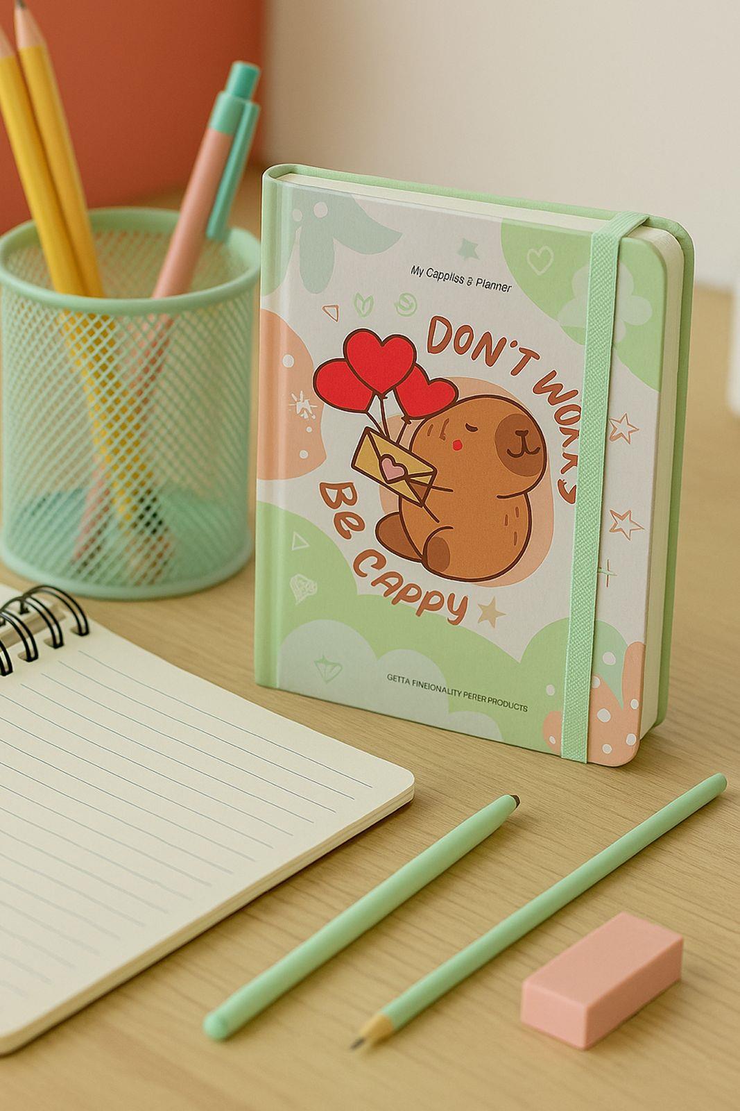 Renkli Capybara Lastikli Sert Kapaklı Defter