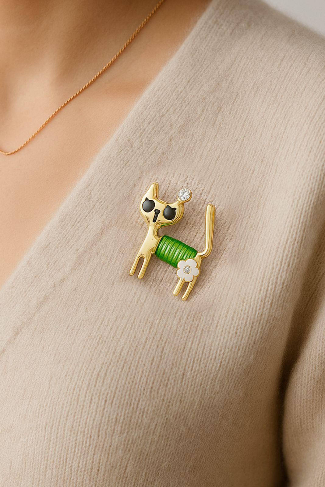 Renkli Çiçek Kedi İğneli Broş