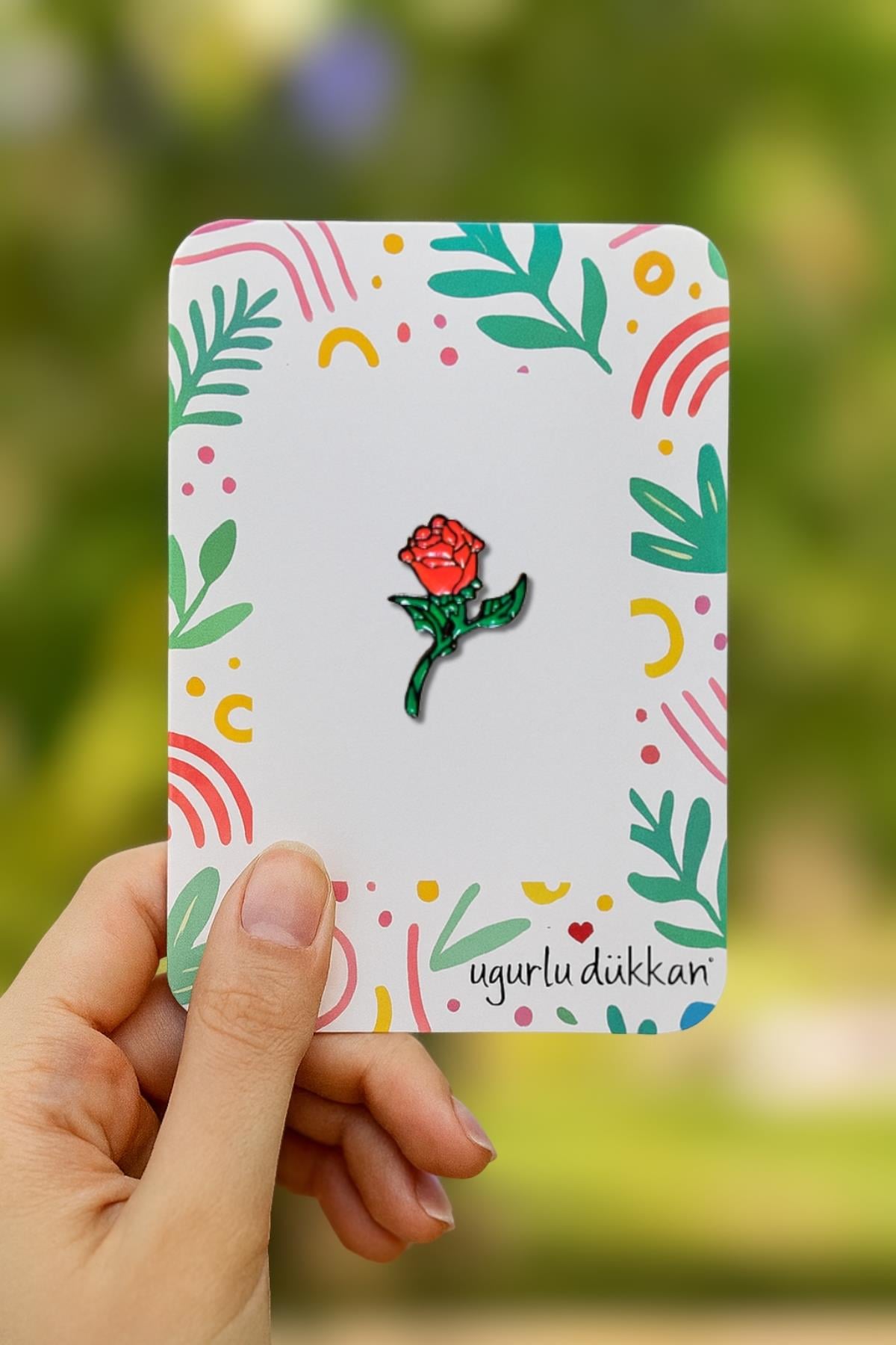 Saplı Kırmızı Gül Rozeti