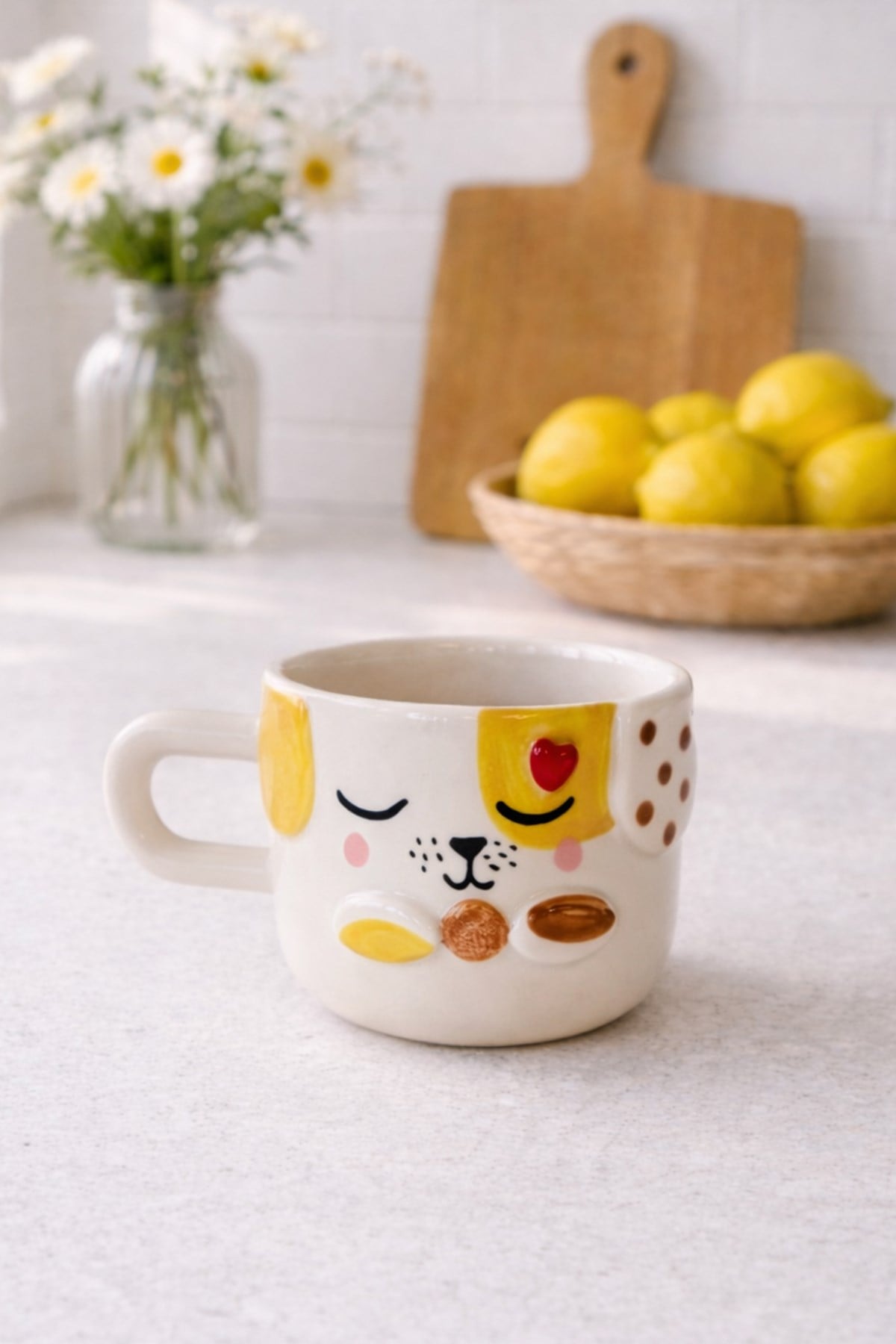 Sarı Benekli Köpek Kulplu Fincan 250 Ml