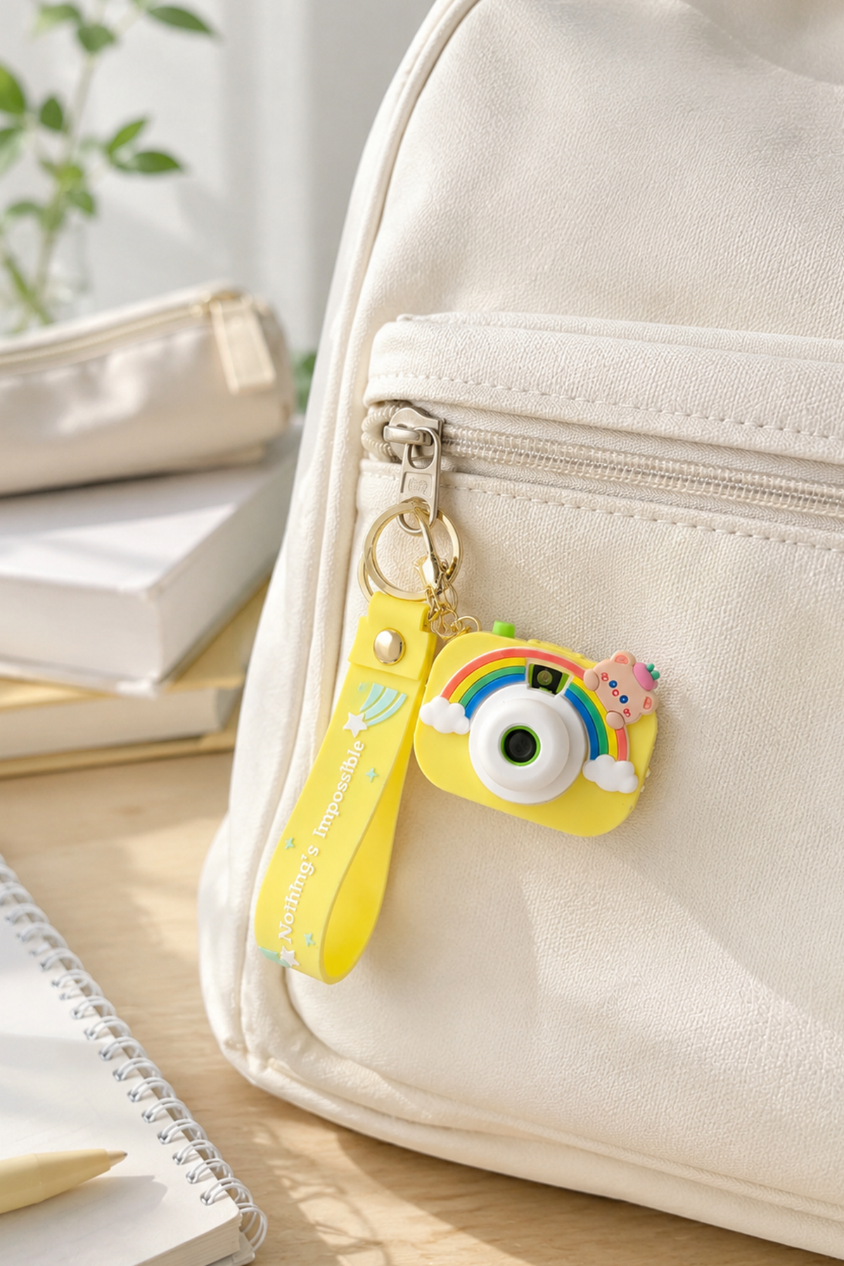Sarı Hello Kitty Karakter Yansıtmalı Fotoğraf Makinesi Anahtarlık 10 Cm