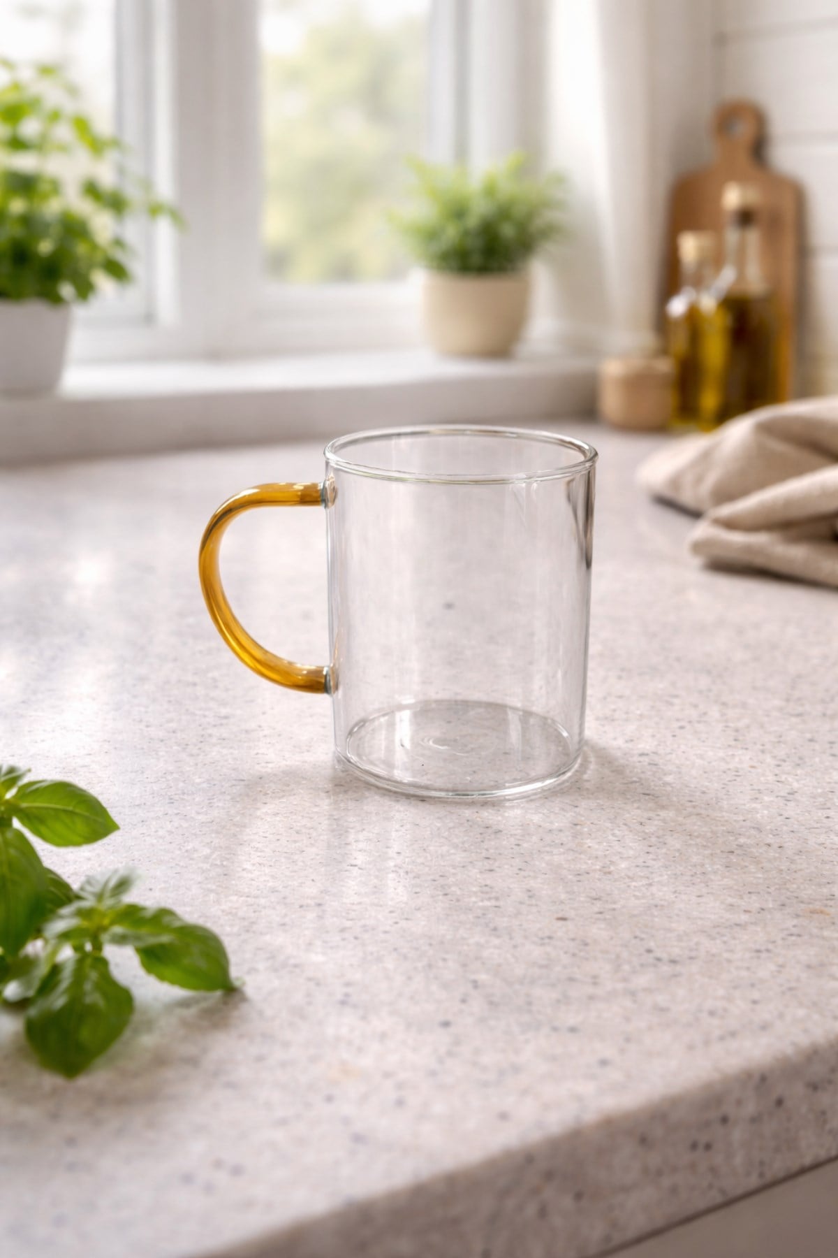 Sarı Kulplu Borosilikat Cam Bardak 330 Ml